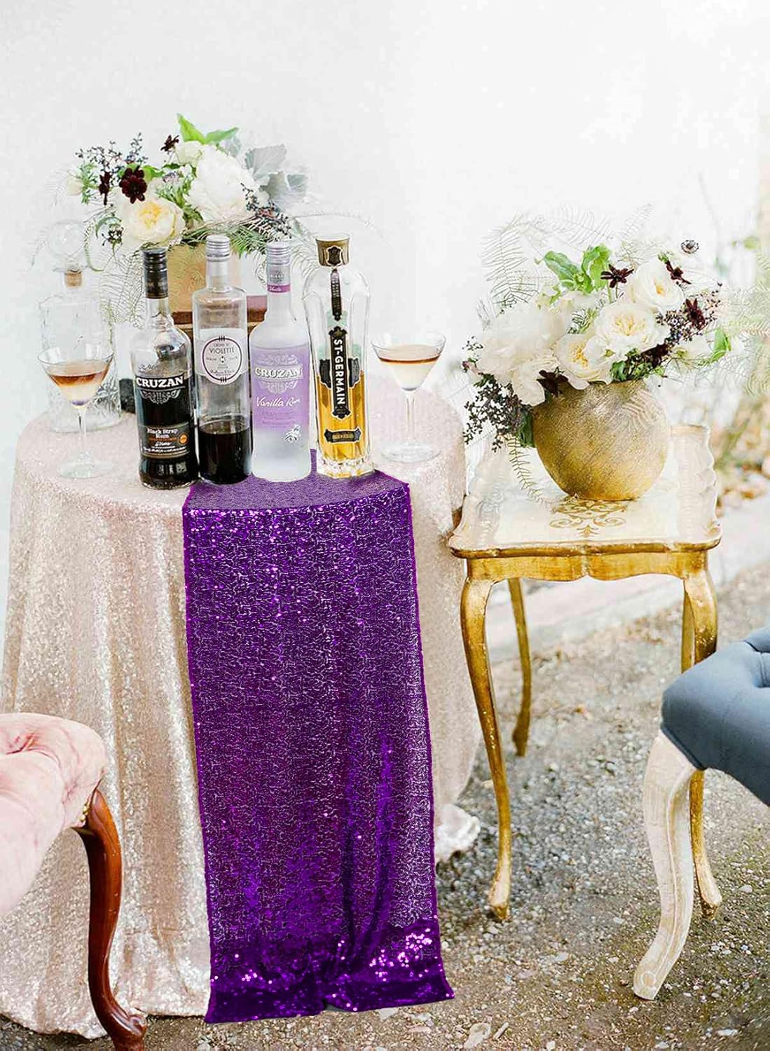 ShiDianYi Purple Glitter Sequin Table Runners 10PCS