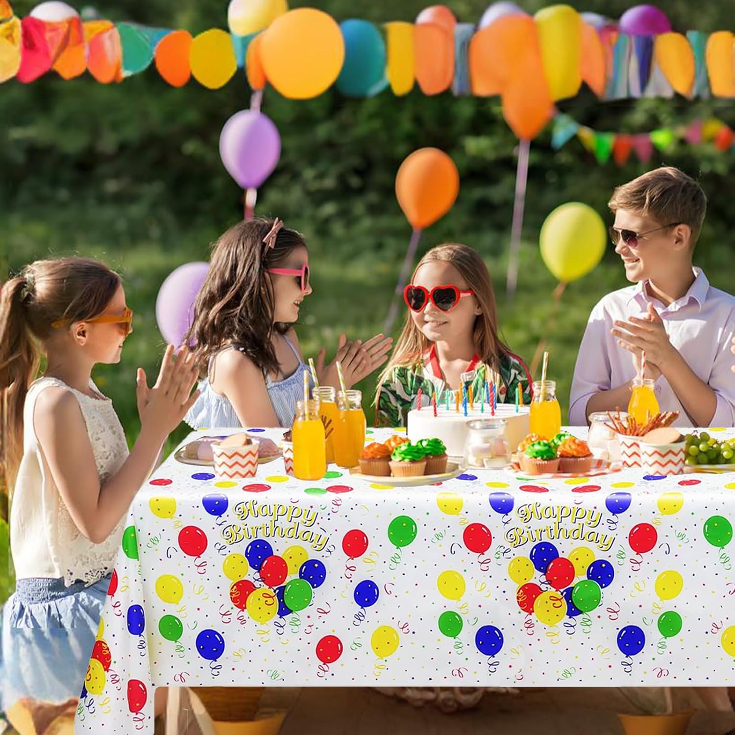 2 Pack Colorful Balloon Tablecloth for Parties
