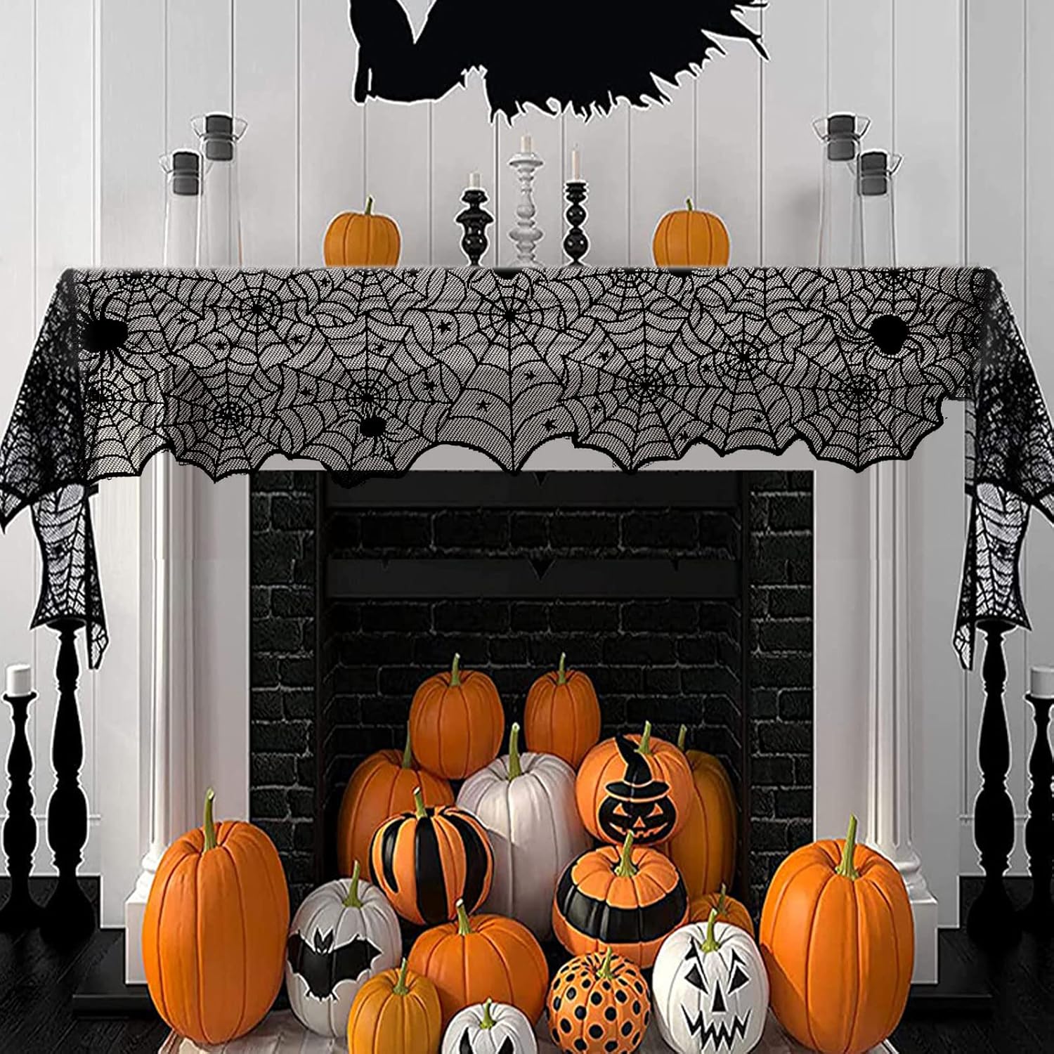 Halloween Table Runner - Black Lace Spider Web for Decor