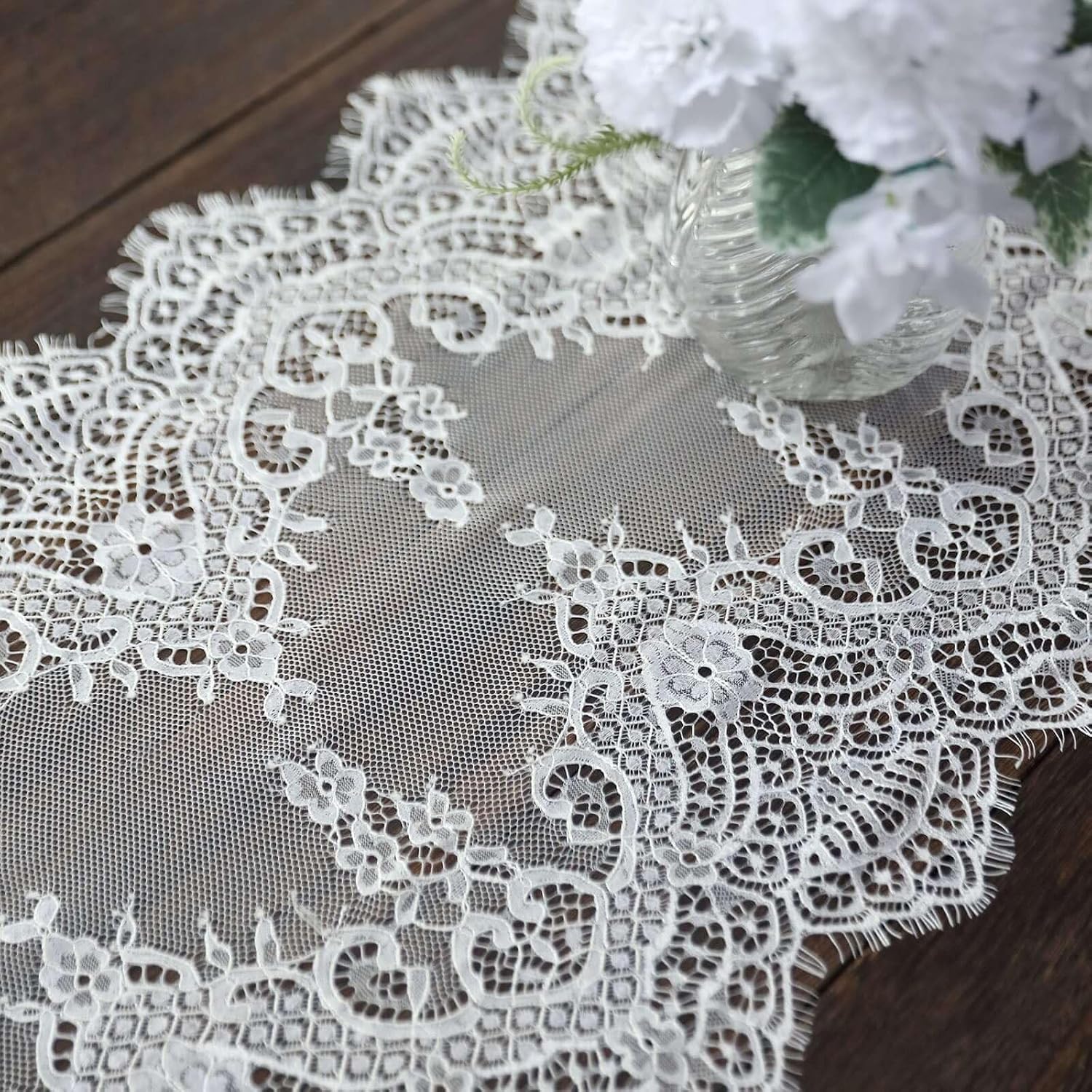 Efavormart Ivory Lace Table Runner with Scalloped Edges