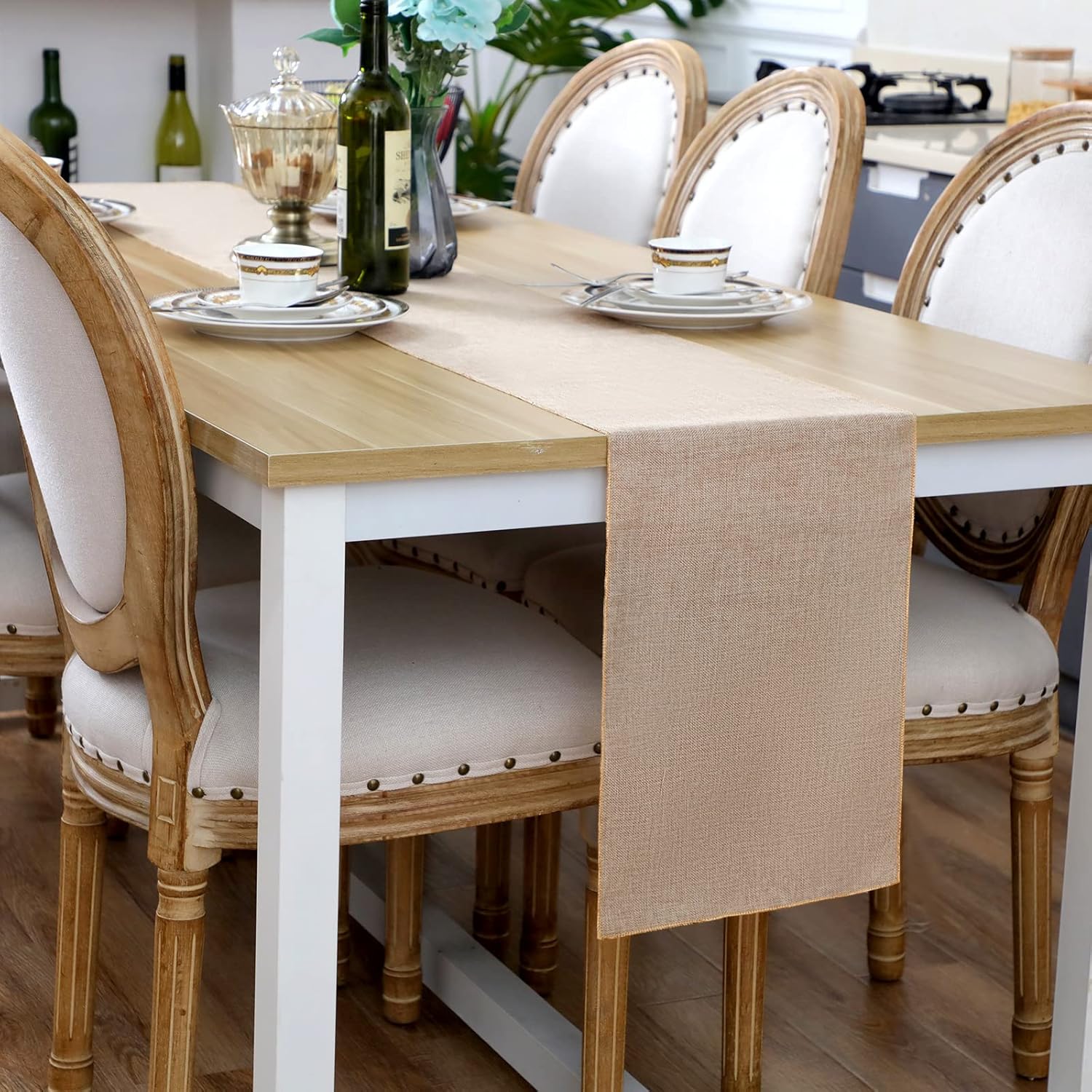 Breling 6 Pcs Burlap Table Runner Set