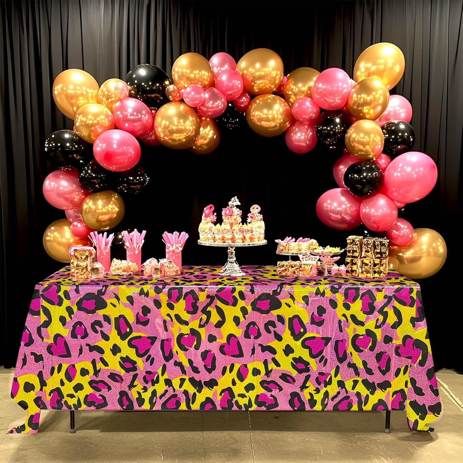 OQOQ Sparkly Pink Gold Cheetah Tablecloth 2 Pack 54x108 Inches