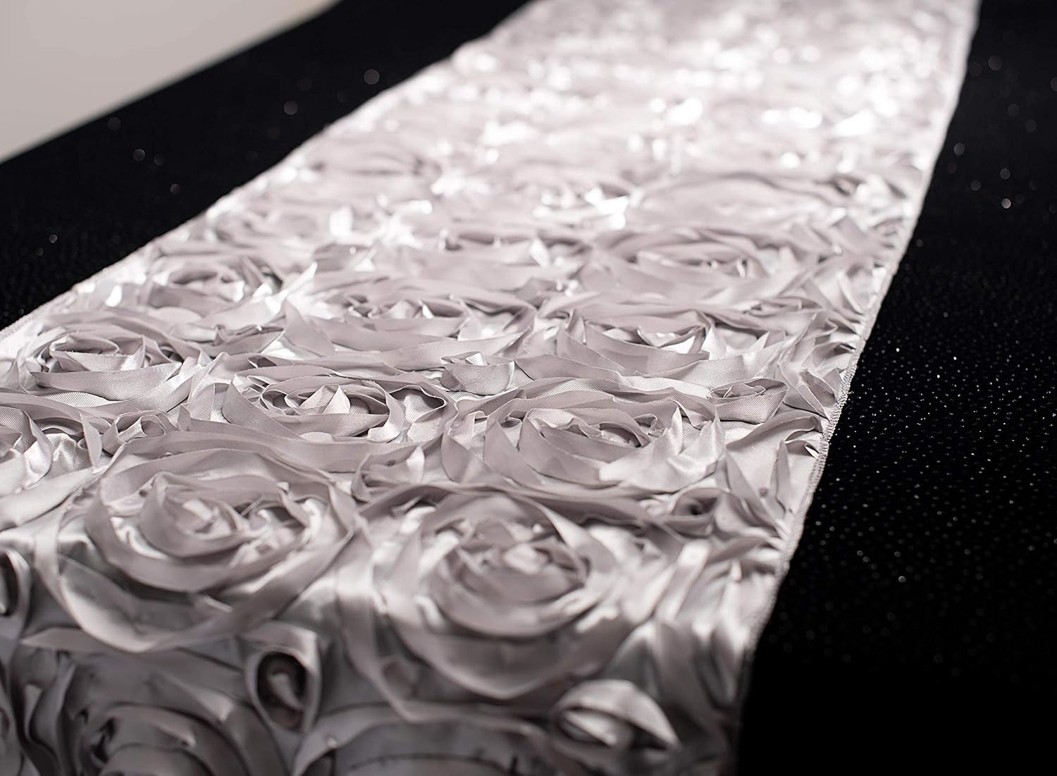 Andersons Silver Satin Rosette Table Runner 14x9ft Wedding Decor