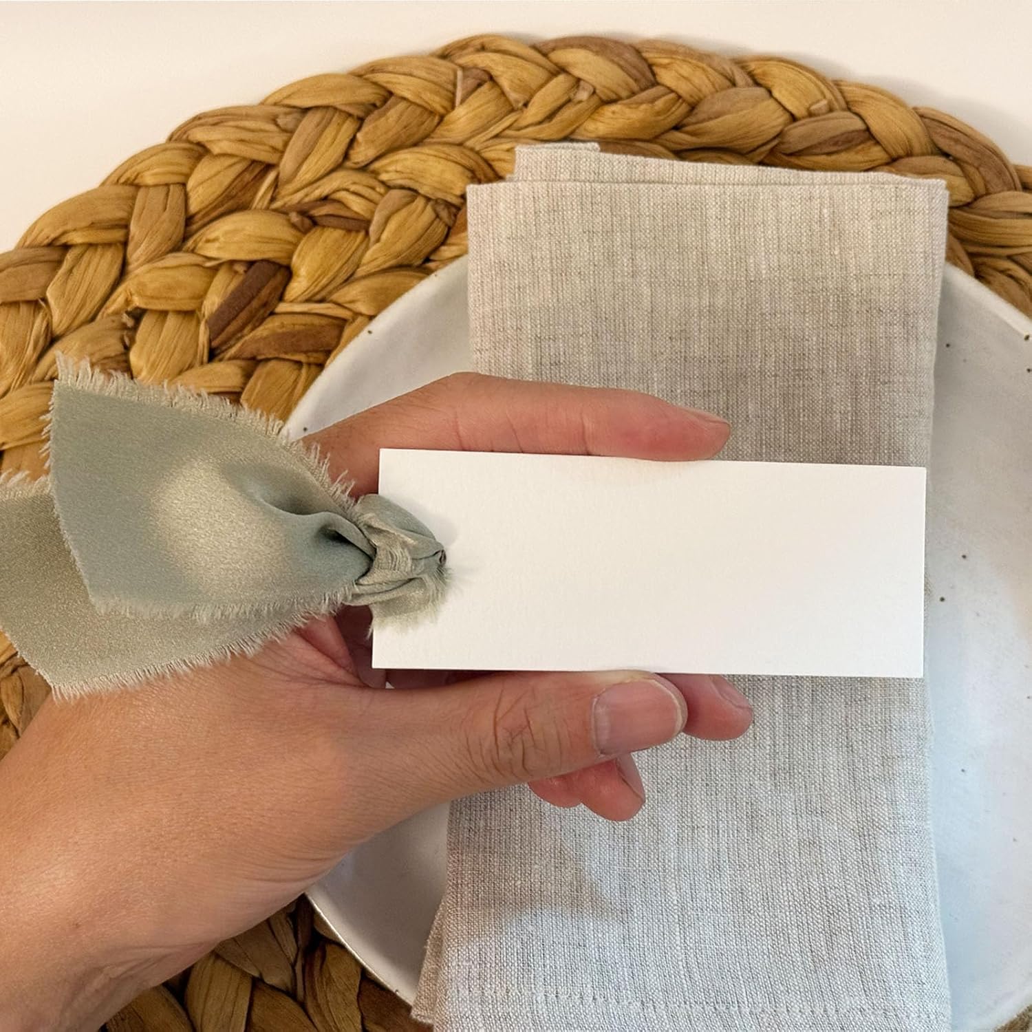 40 Pcs Place Cards with Dusty Green Ribbons for Wedding Parties