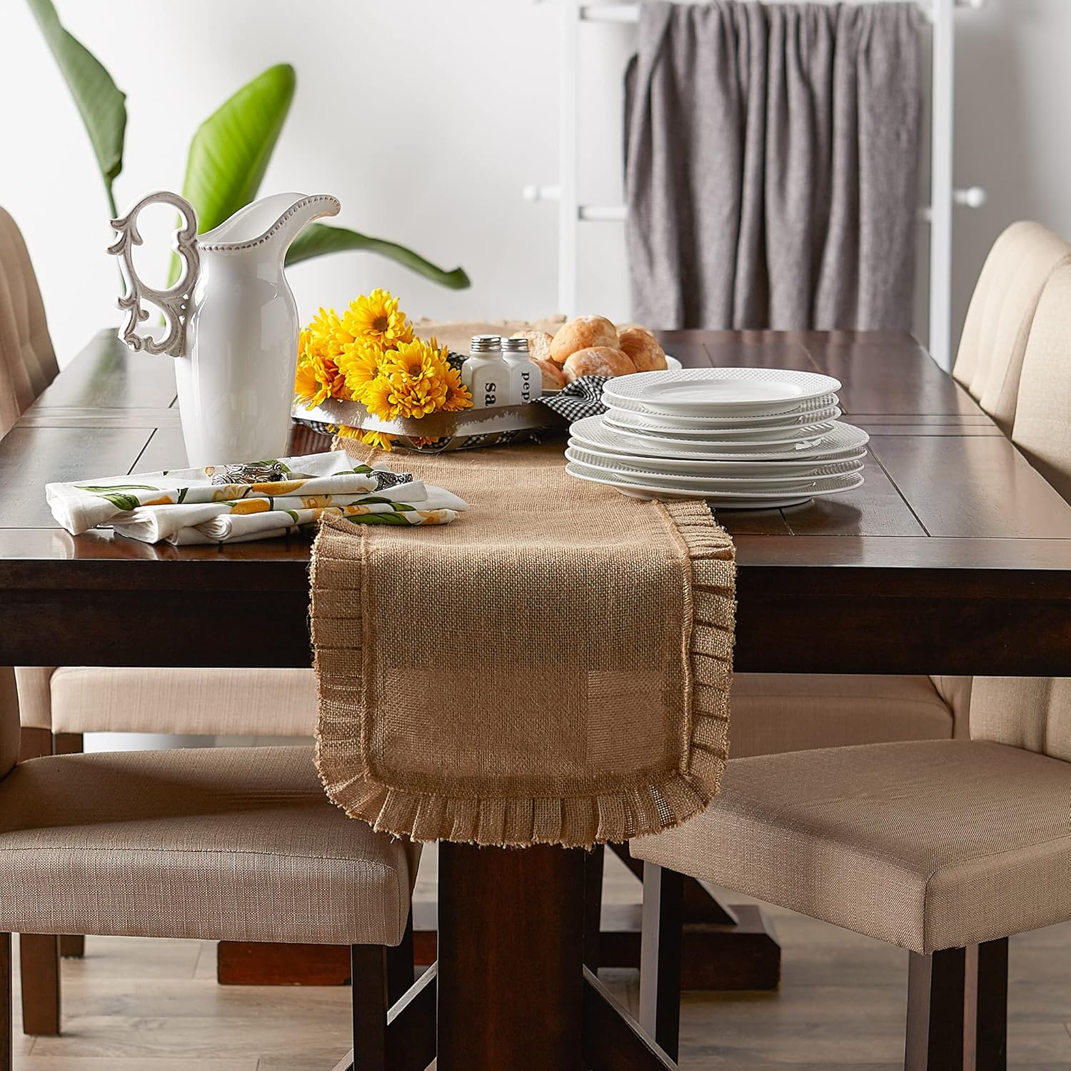 DII Jute Burlap Table Runner 14x108 with Ruffle Trim