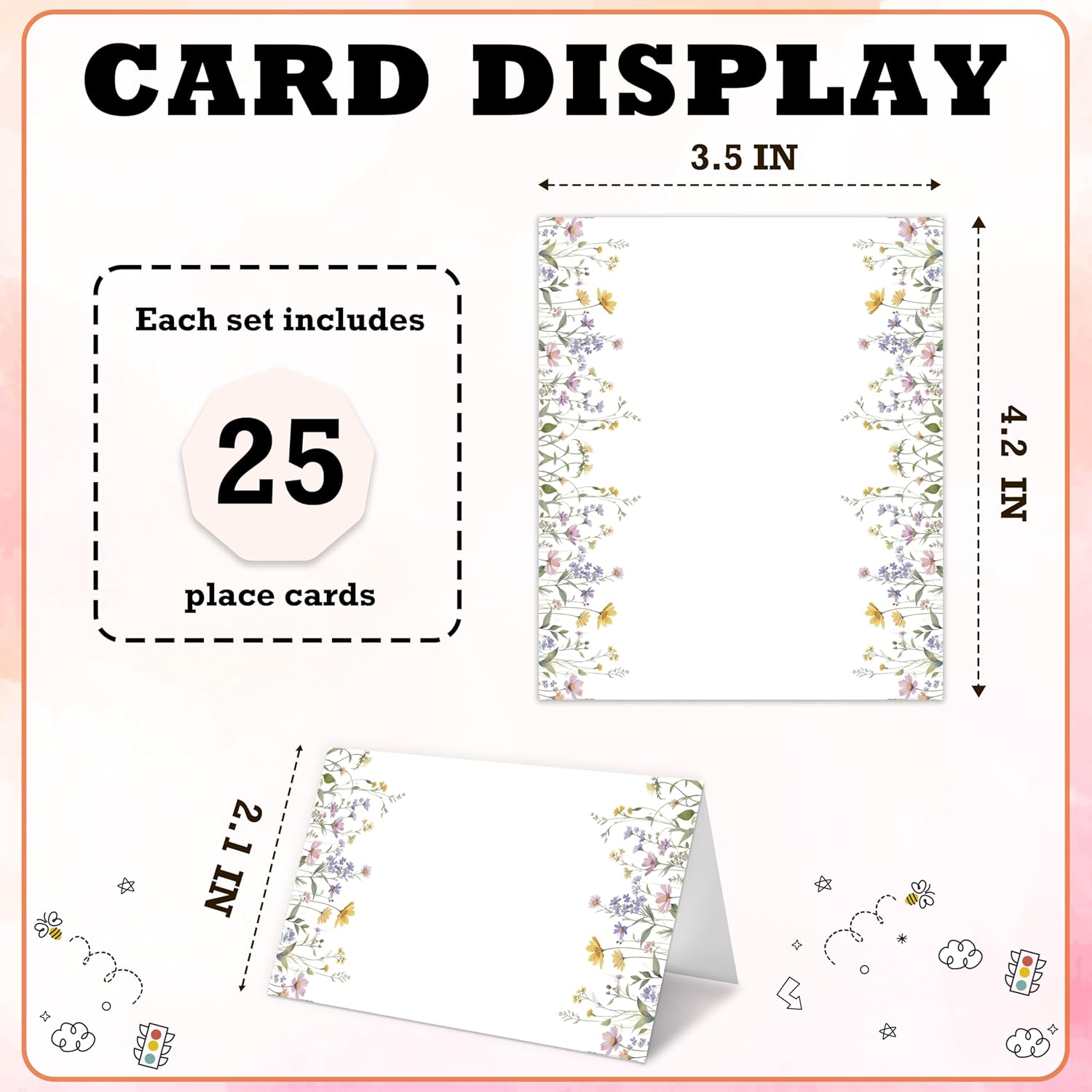 Wildflowers Place Cards for Girls 25 Pack 1