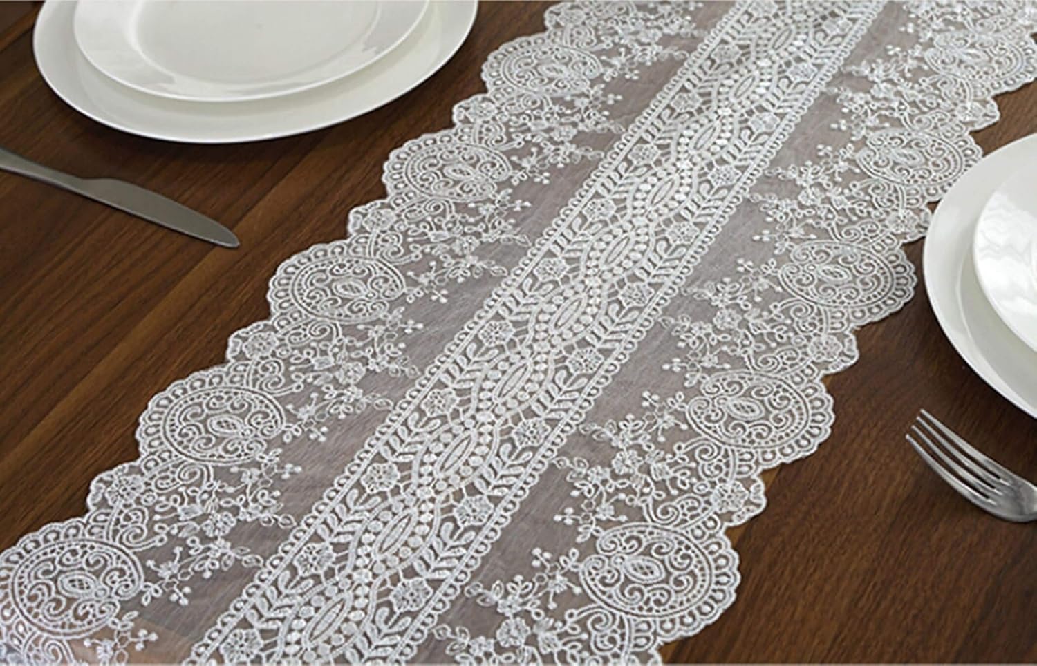 Homxi White Flower Lace Table Runner 30x250CM