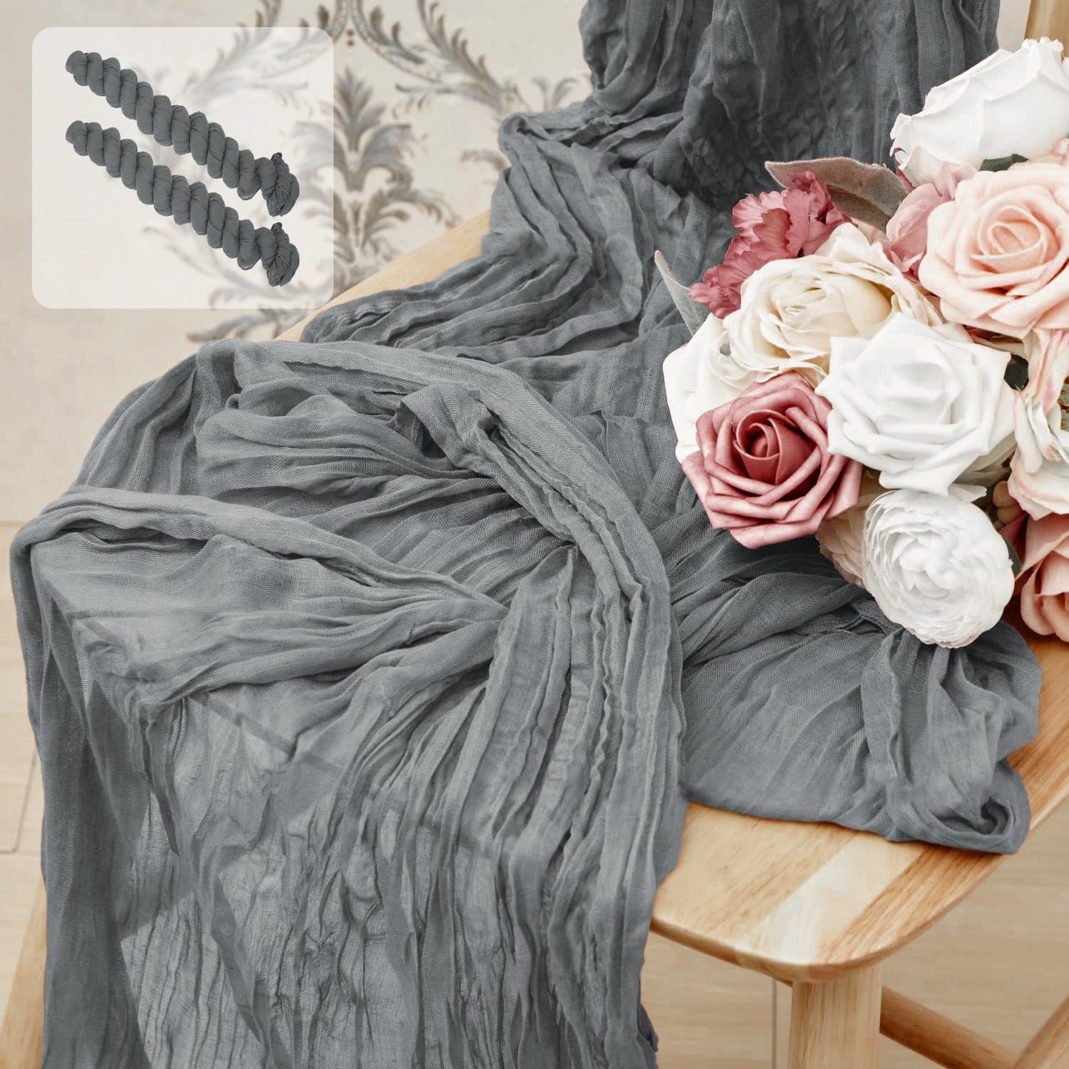 2 Pack 10 Ft Grey Cheesecloth Table Runners