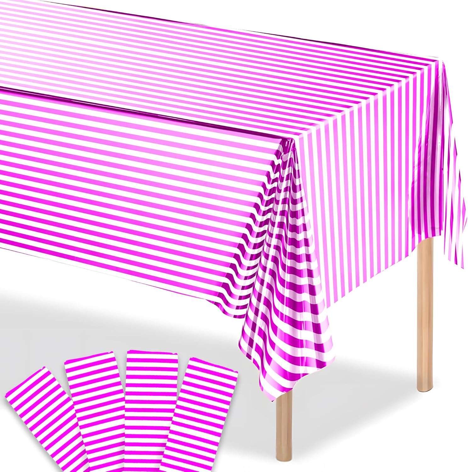 KatchOn 4 Pack Hot Pink and Silver Tablecloths 108x54 Inch
