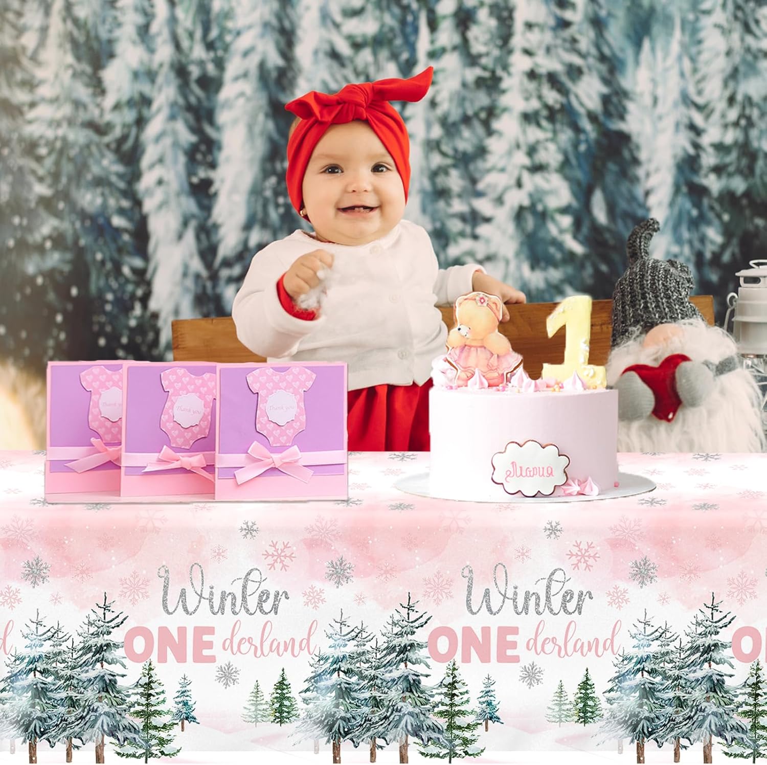 3 Pieces Winter Wonderland Birthday Tablecloth Set