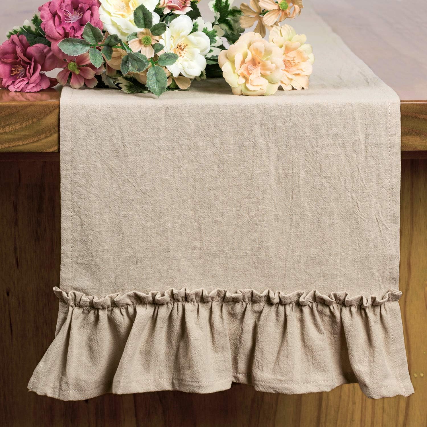 Letjolt Shabby Chic Ruffled Table Runner 72 Inch