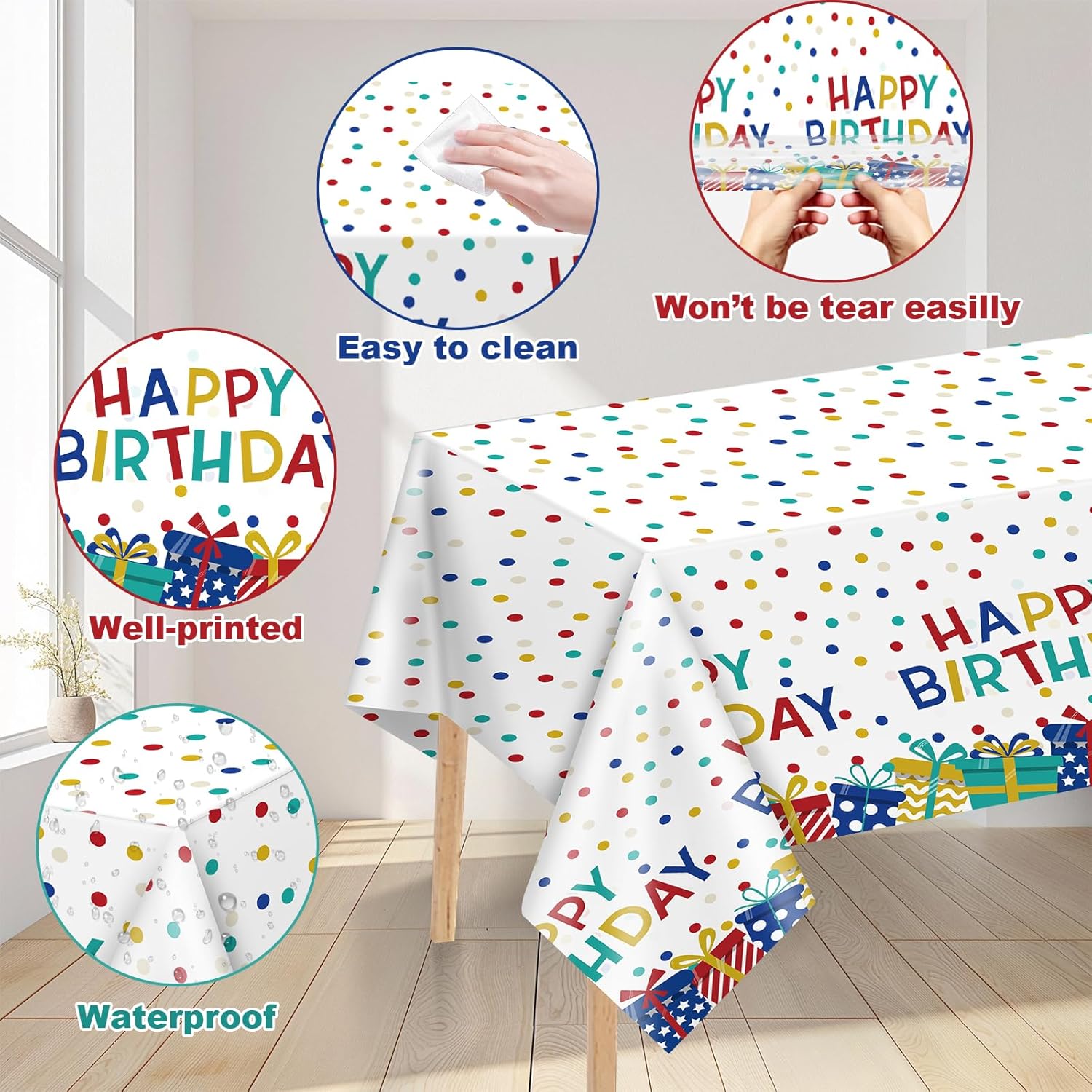 3 Pcs Plastic Tablecloth for Birthday Parties