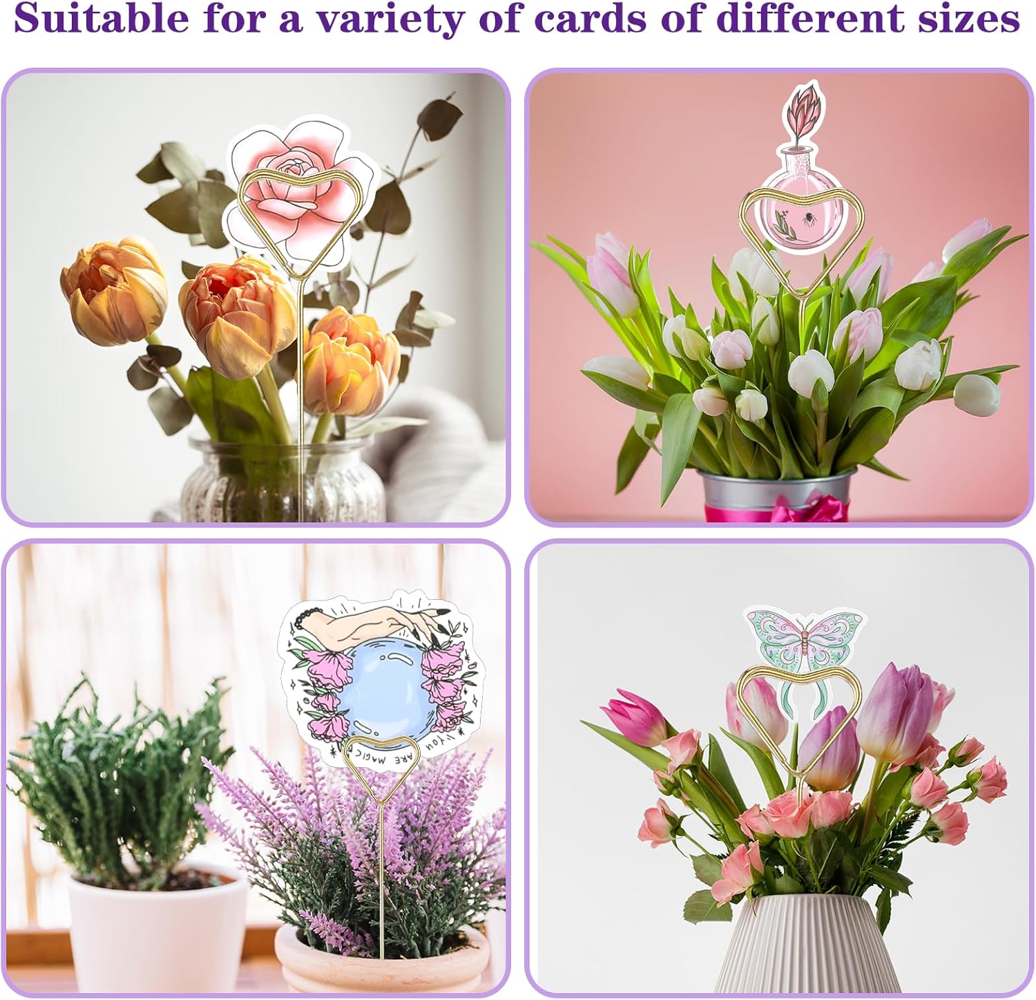 20Pcs Heart Shape Flower Card Holder Stick for Wedding and Party