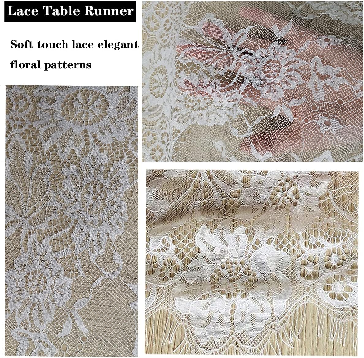 120x14in White Lace Table Runner for Boho Weddings