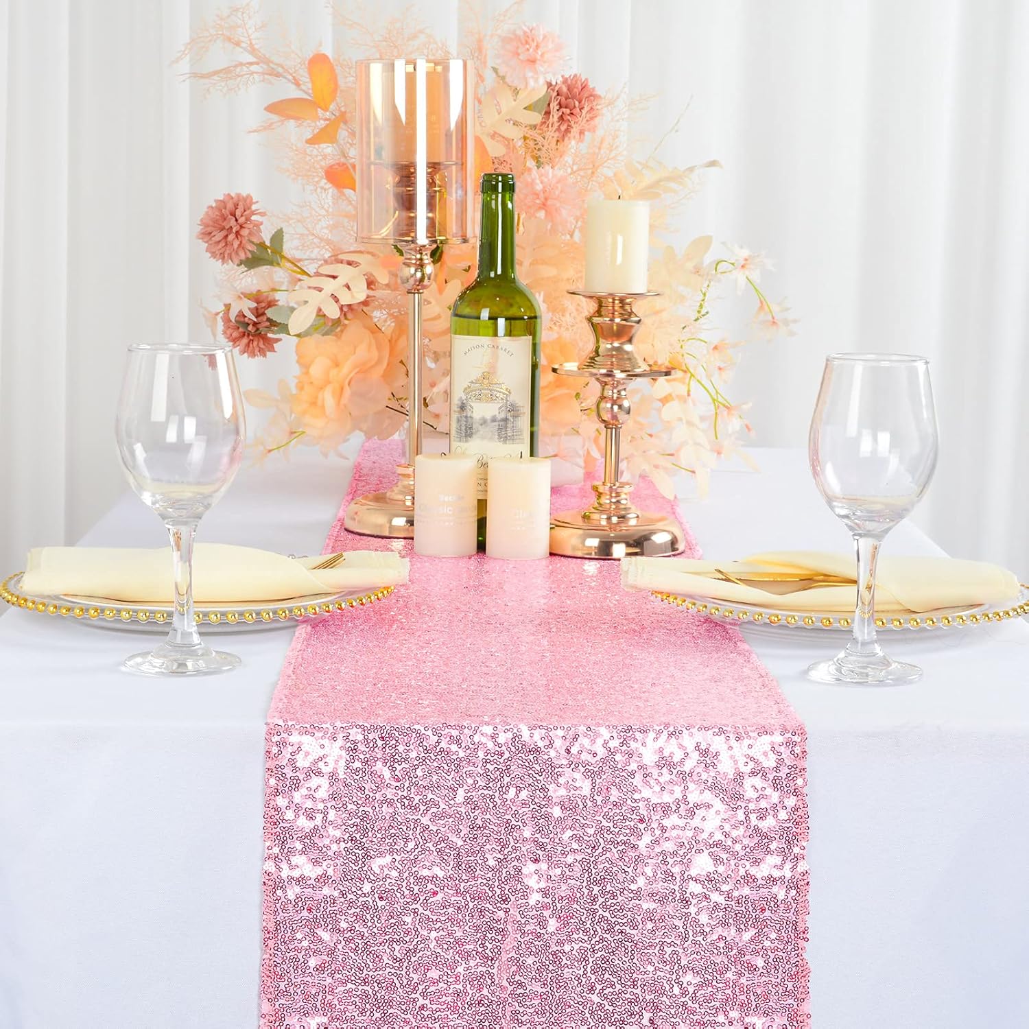 ShinyBeauty 12x72-Inch Fuchsia Pink Sequin Table Runner