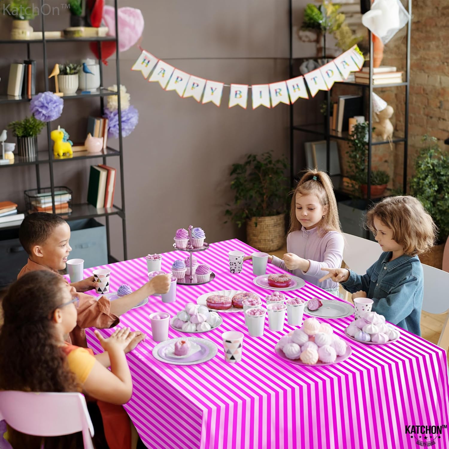 KatchOn 4 Pack Hot Pink and Silver Tablecloths 108x54 Inch
