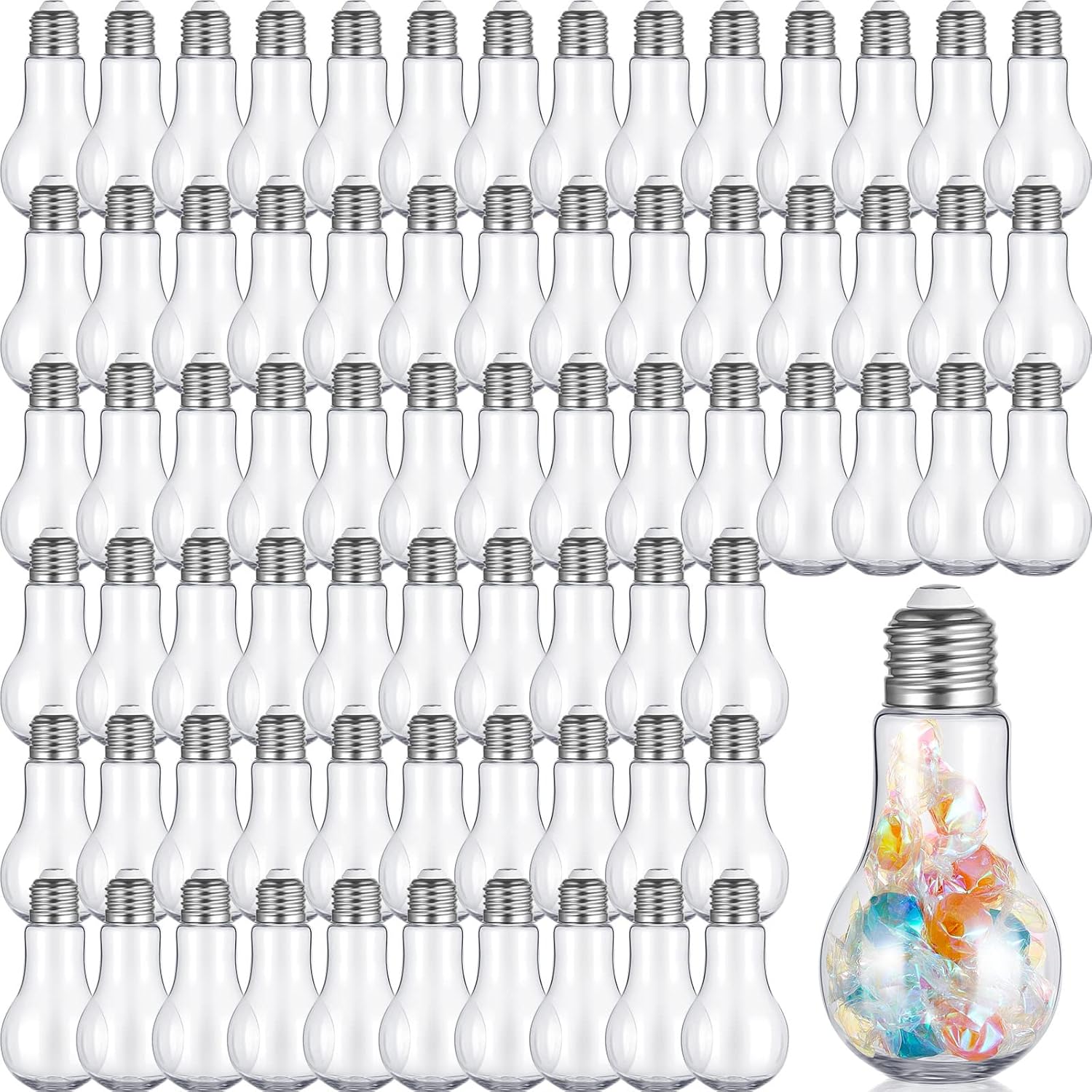 Gerrii 144 Pcs Plastic Light Bulb Jars with Silver Lids