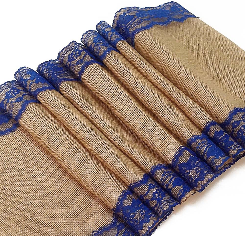 AAYU Burlap Table Runner with Navy Lace