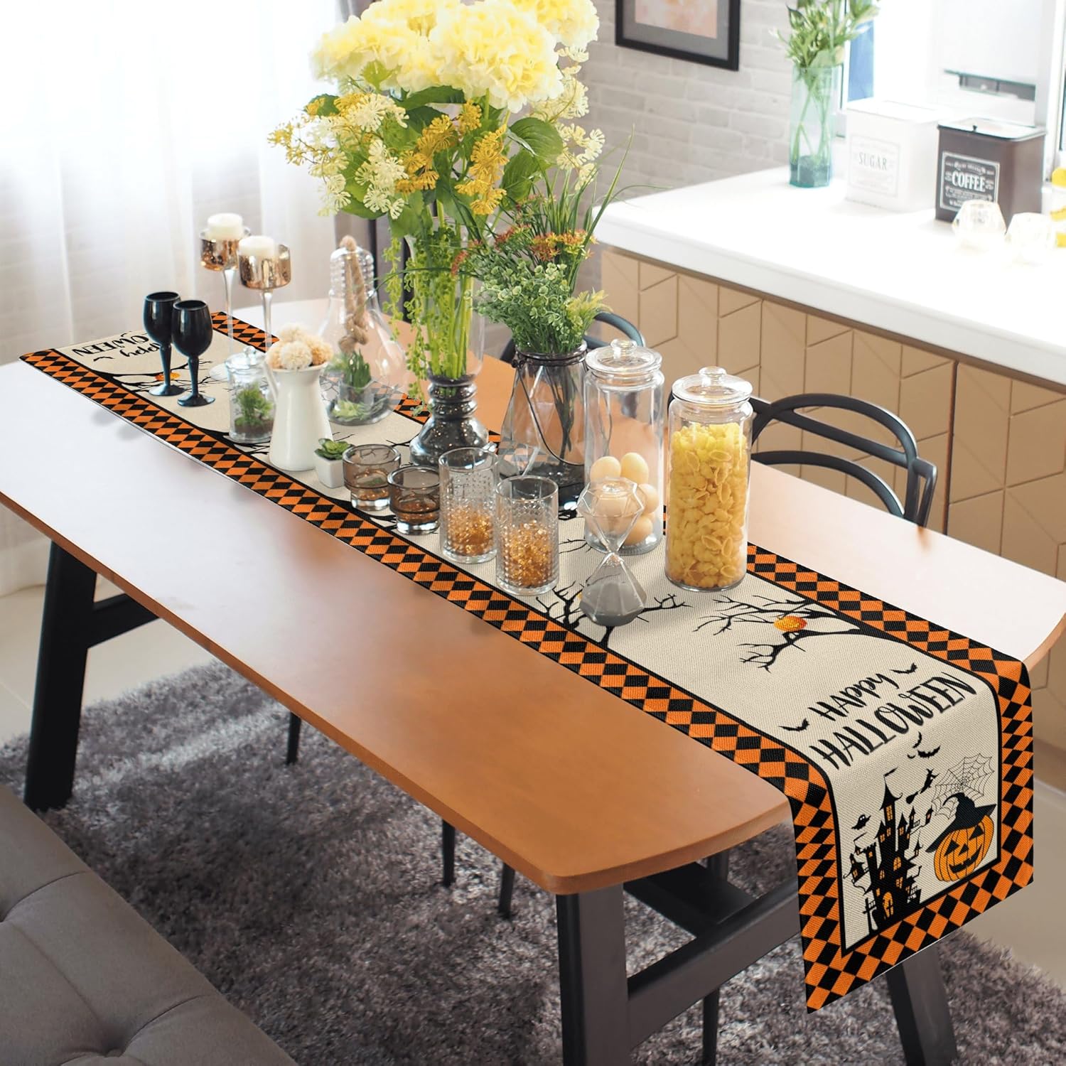 Anragon Pumpkin Table Runner Halloween Decor 72 Inches Long