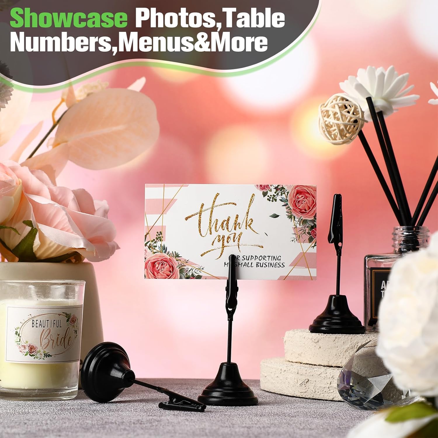 12 Pcs Table Number Holders with Alligator Clip Black