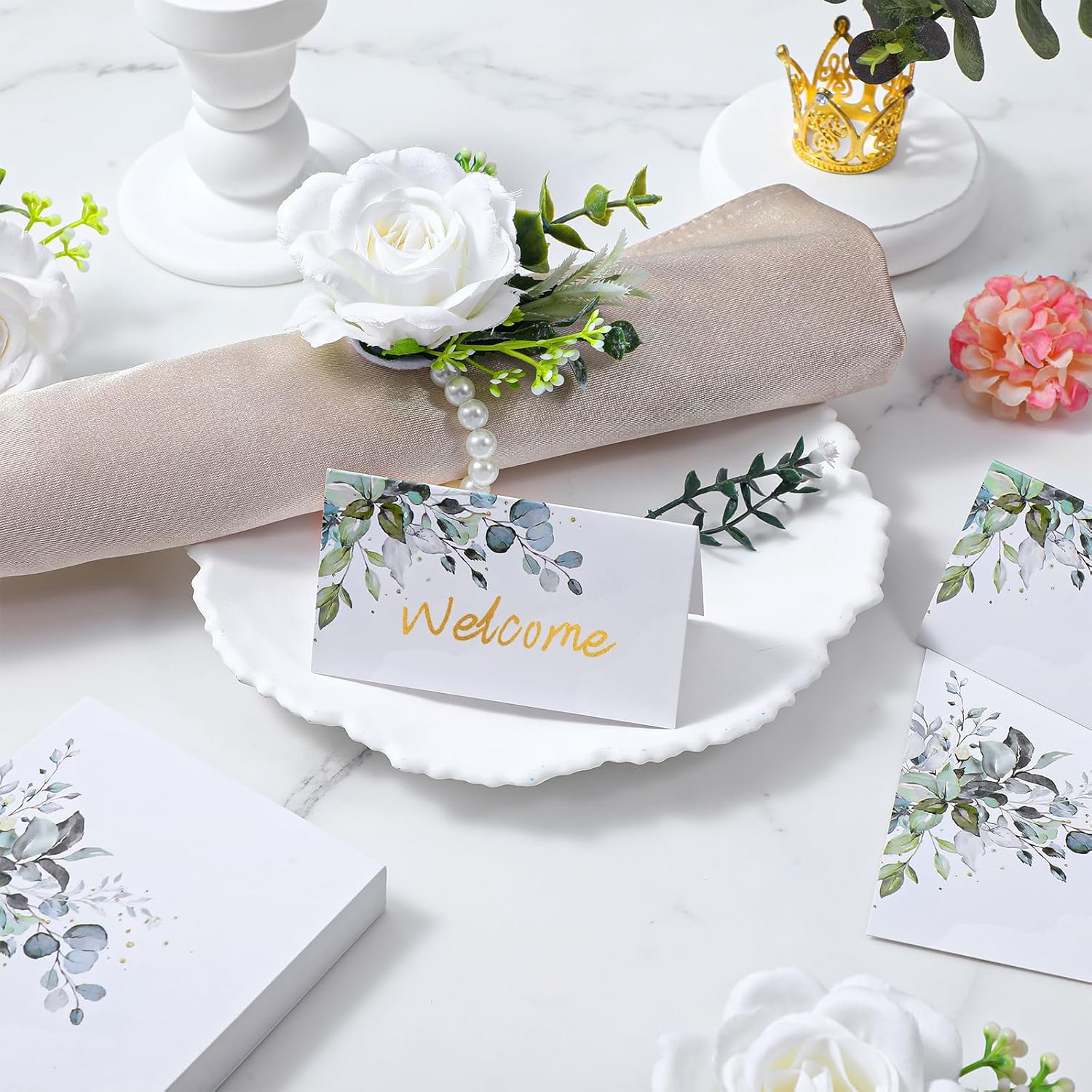 Grevosea 50Pcs Wedding Place Cards Greenery Seating Signs