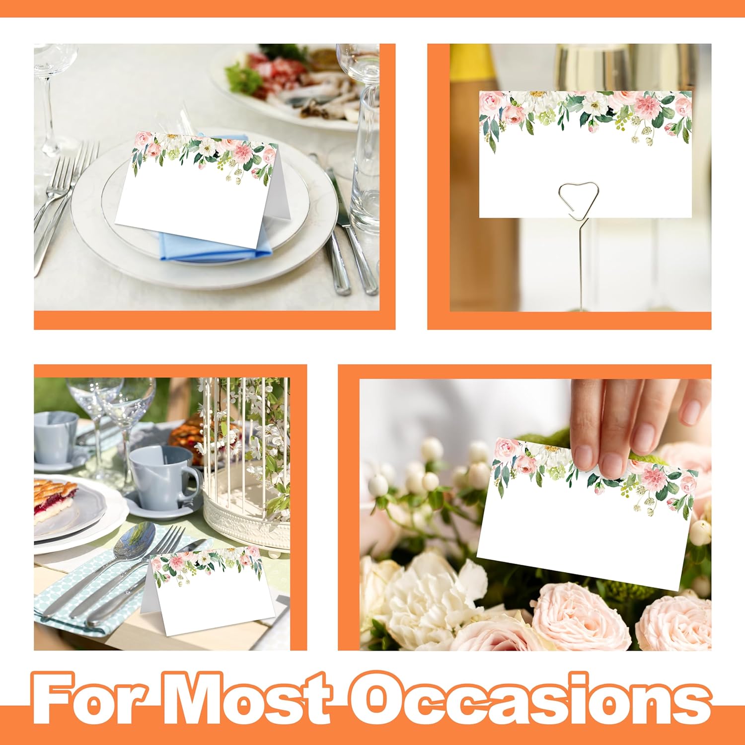 Floral Themed Table Place Cards 25 Pack White