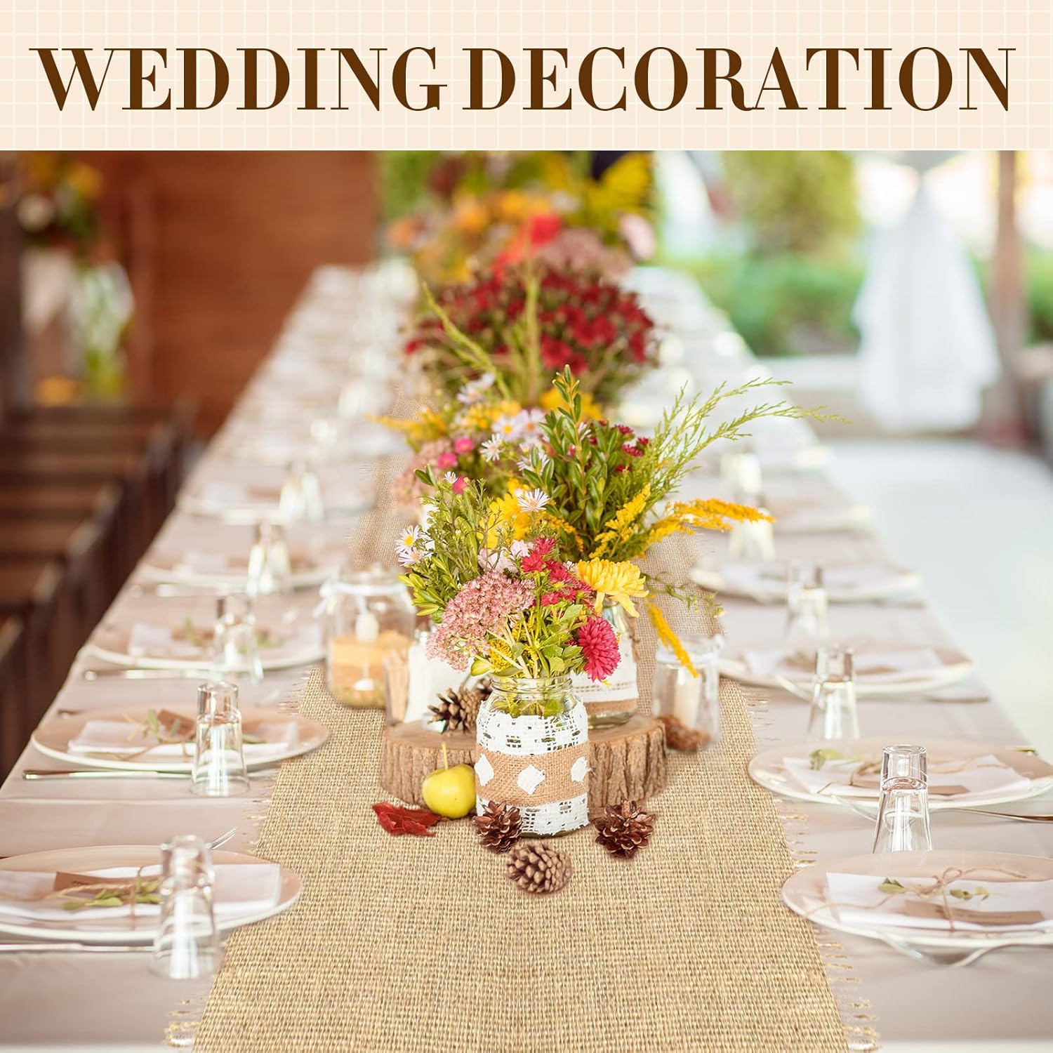 4 Pcs Burlap Table Runners for Farmhouse Decor