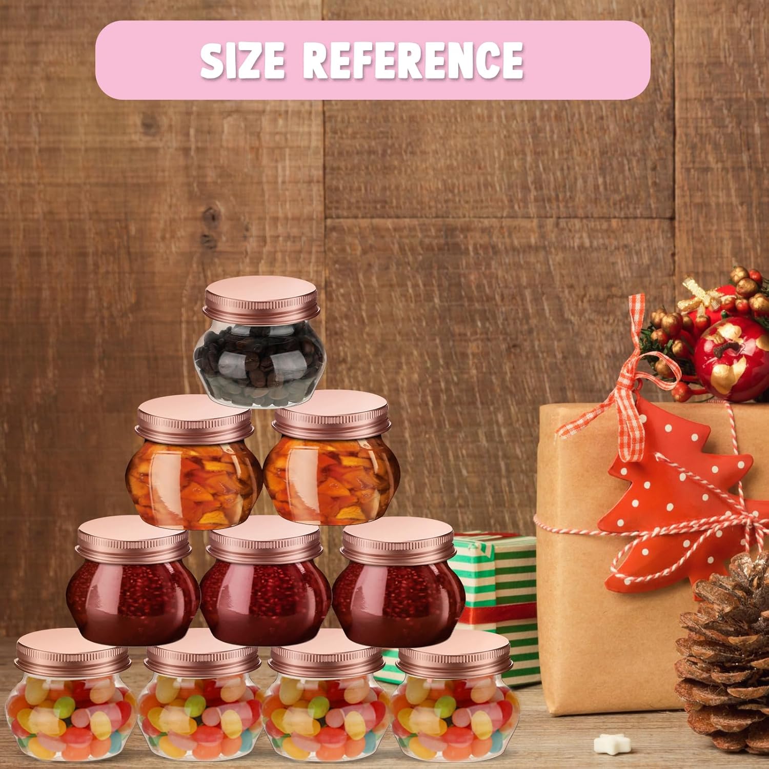 48 Pcs 4 Oz Clear Plastic Jars with Rose Gold Lids