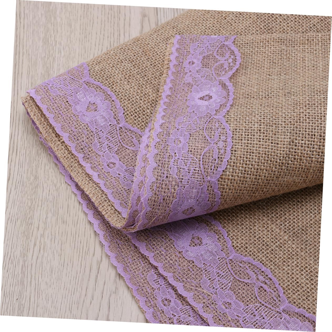 Unomor 275x30cm Burlap Table Runner with Lace Edging