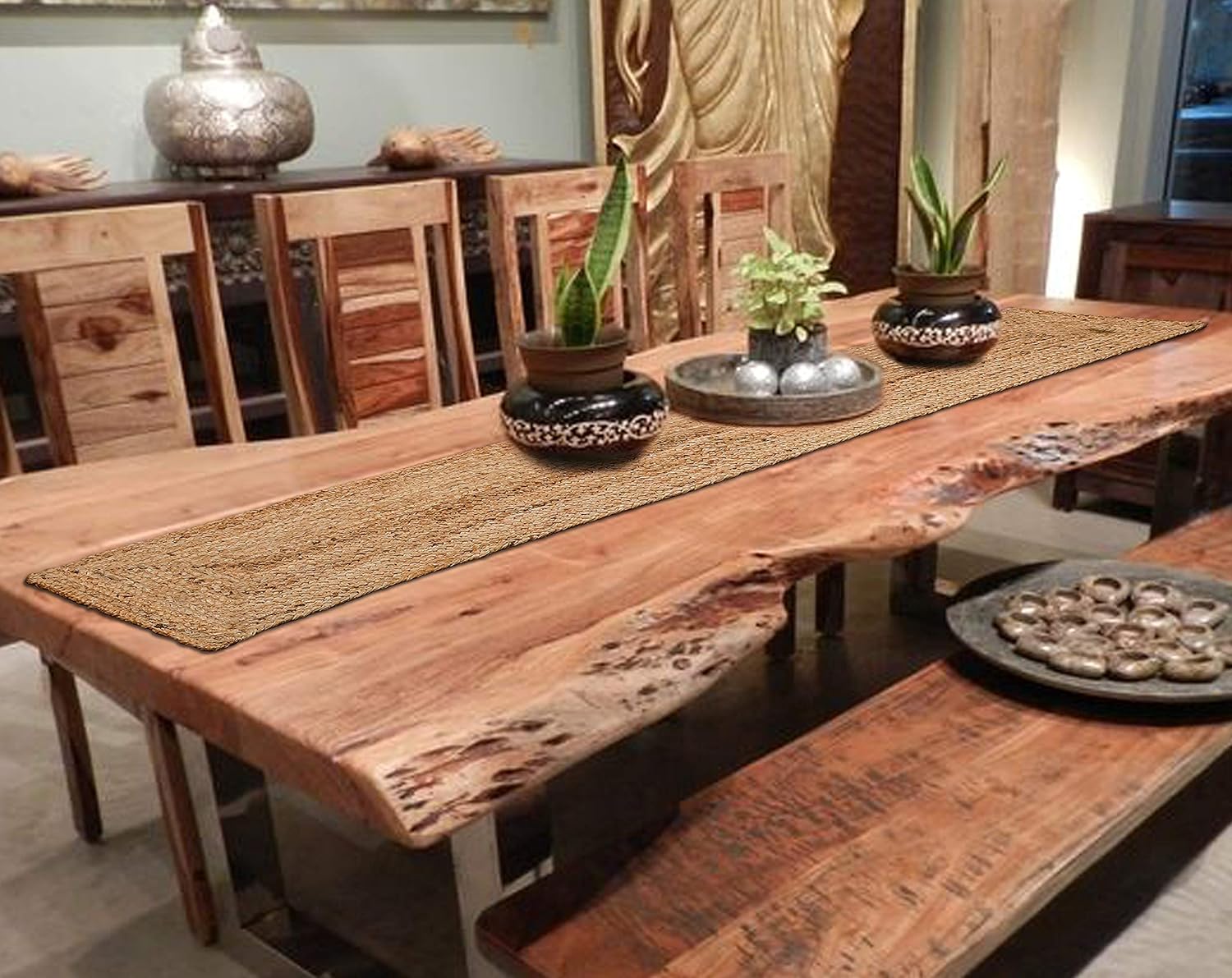 Goroly Home Reversible Jute Braided Table Runner 13x72 Inch Natural