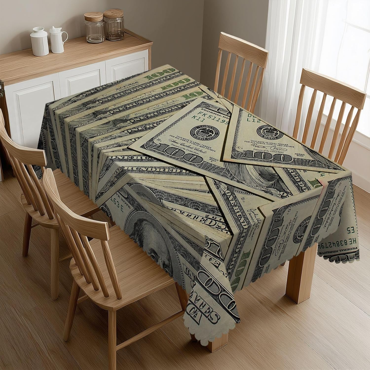 Dollar Bills Vintage Rectangular Tablecloth 54x72 Inch