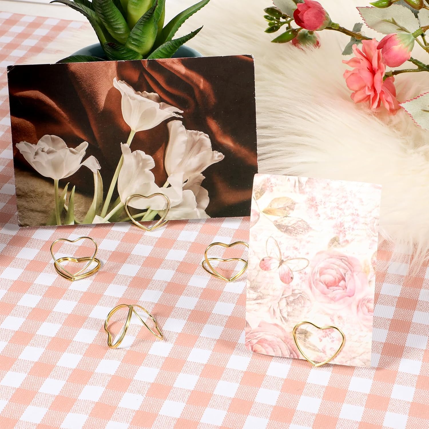 32Pcs Heart Shape Table Number Place Card Holders Gold