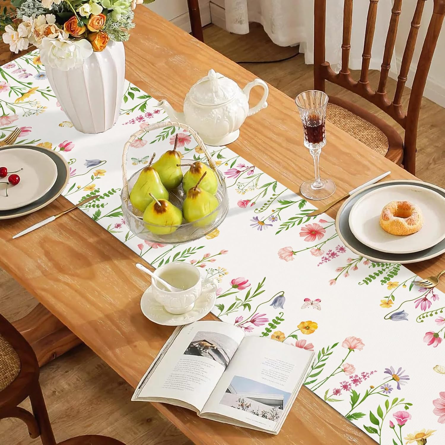 Bonhause Spring Floral Table Runner 13x72 Inch