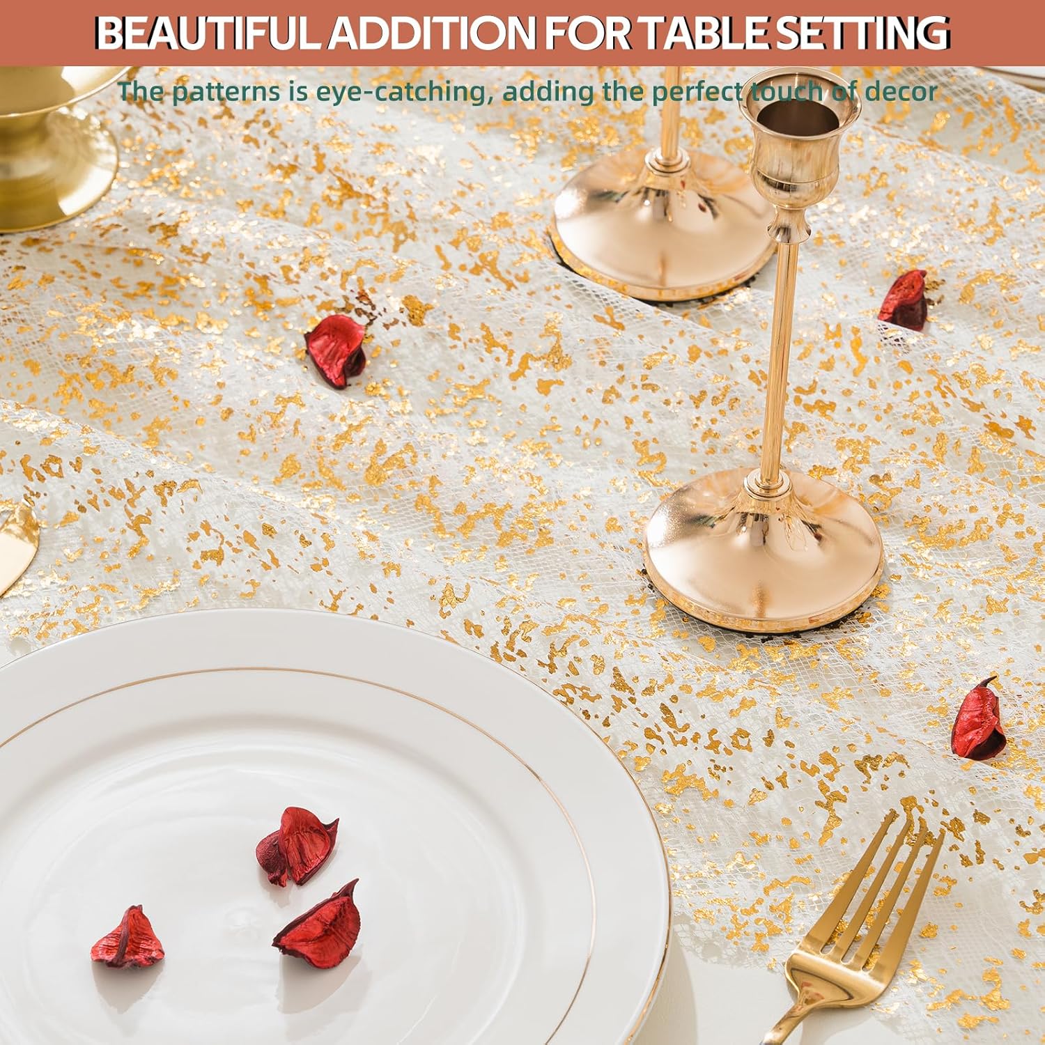 3 Pcs Gold Table Runners with Glitter Metallic Foil