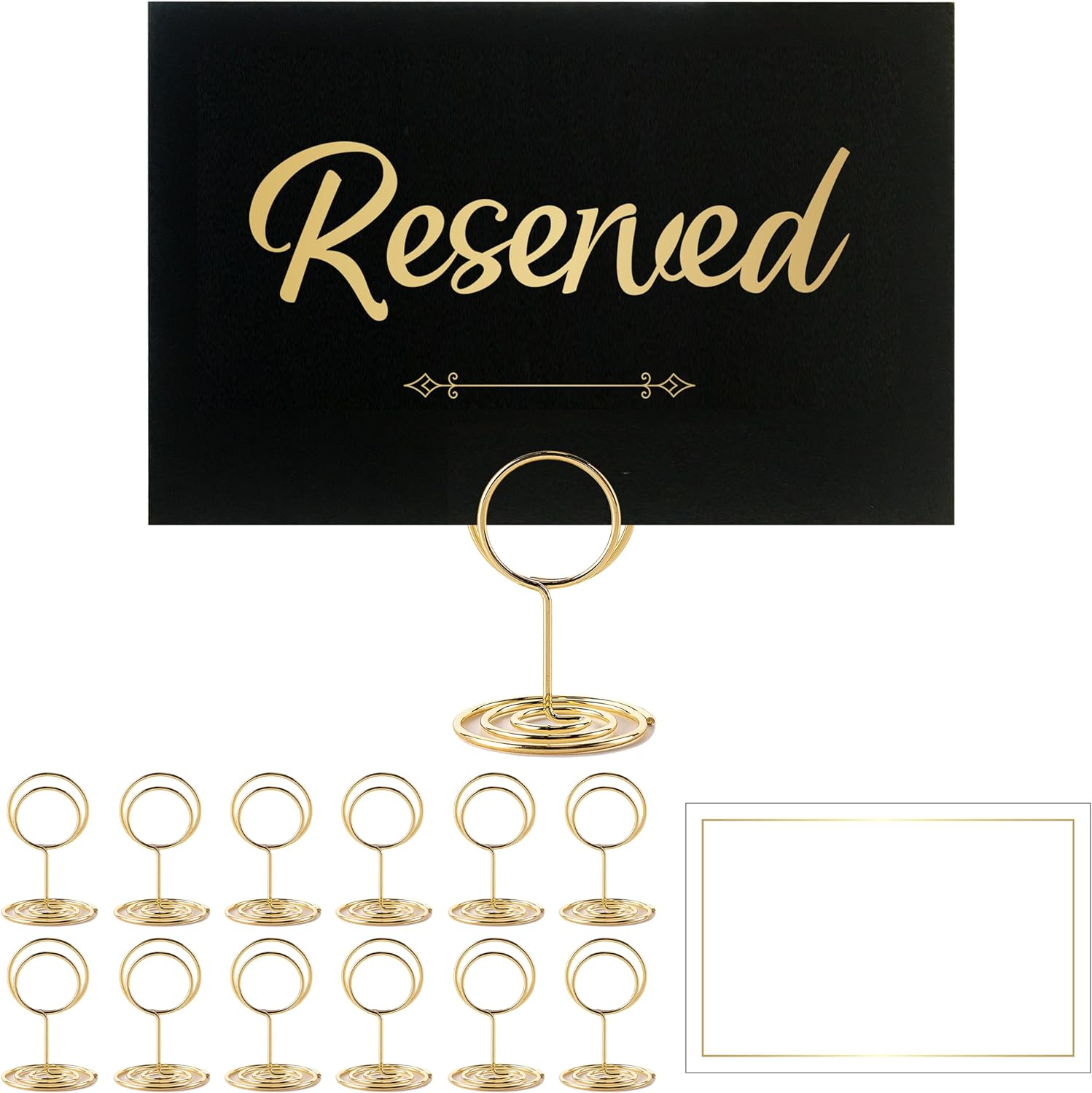 12 Pack Gold Reserved Table Signs with Stand and White Cards