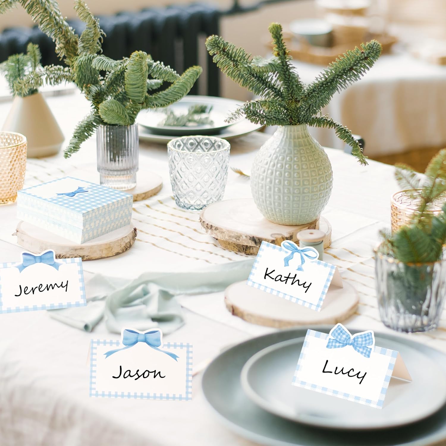 R HORSE Blue Bow Place Cards 100Pcs 35x2 Inch