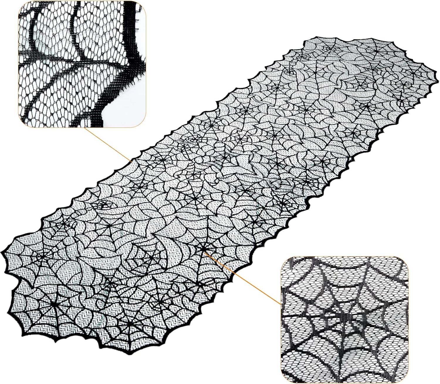 Lucleag 2PCS Halloween Table Runner Black Spider Web Decor