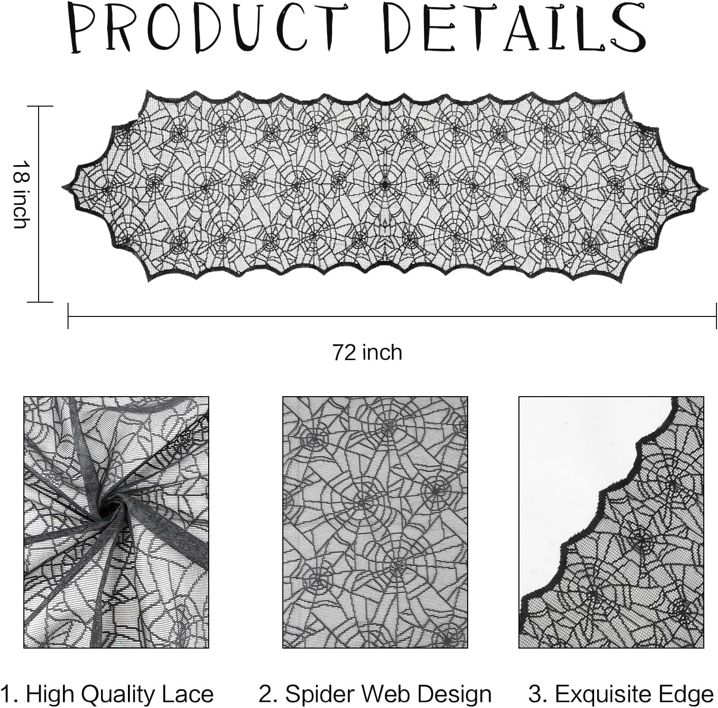 Cytokio Halloween Table Runner Black Lace Spider Web 18x72 Inch
