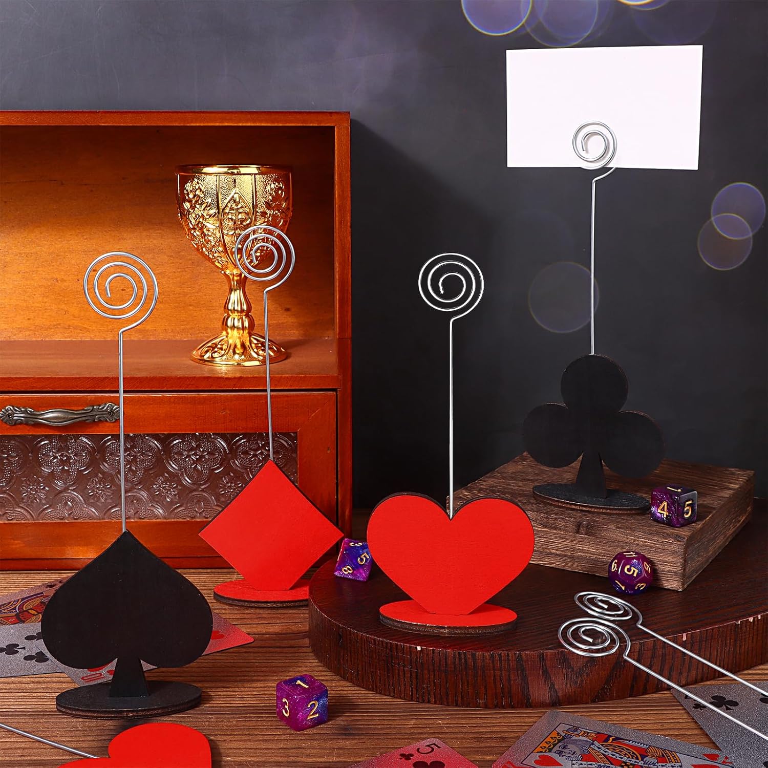 12 Pcs Casino Themed Place Card Holders Poker Shaped Table Number Stands