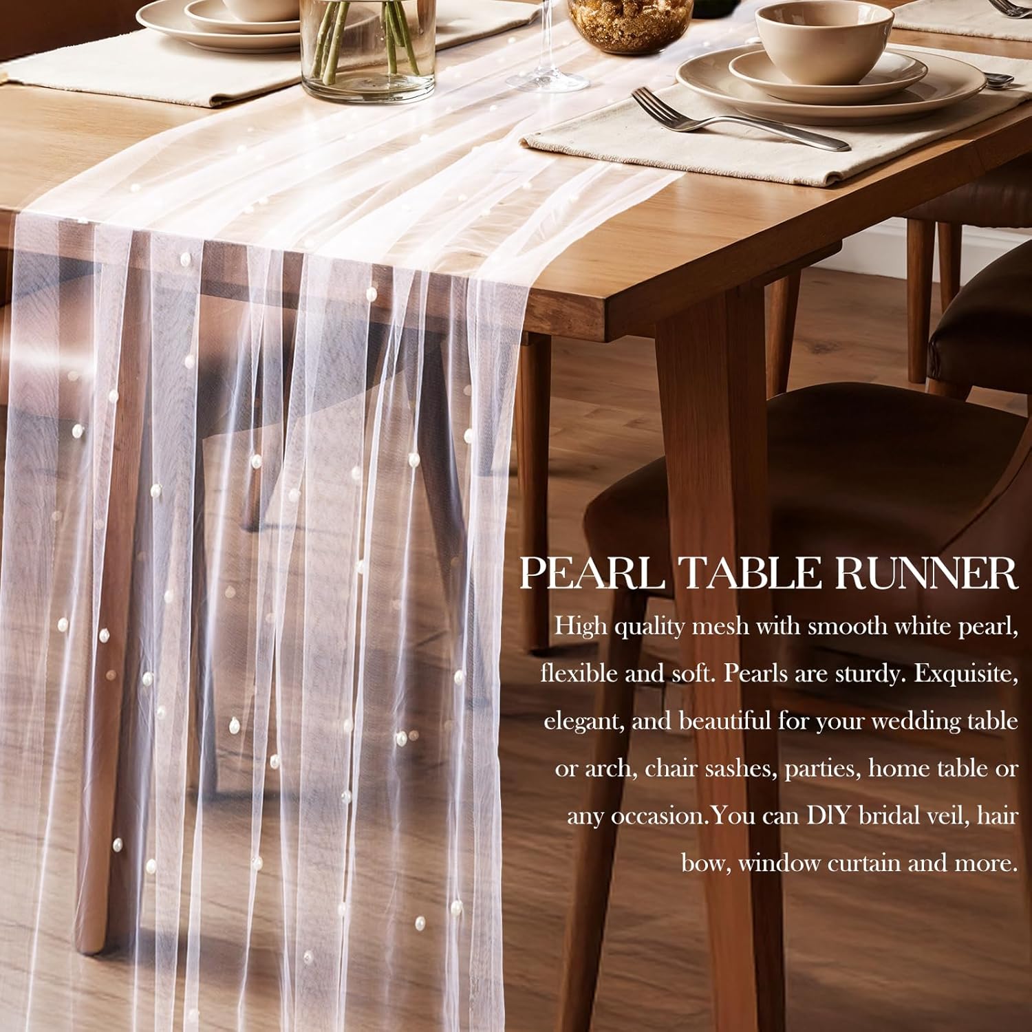 Pearl Table Runner Set of 2 White 10 Ft Wedding Tablecloth