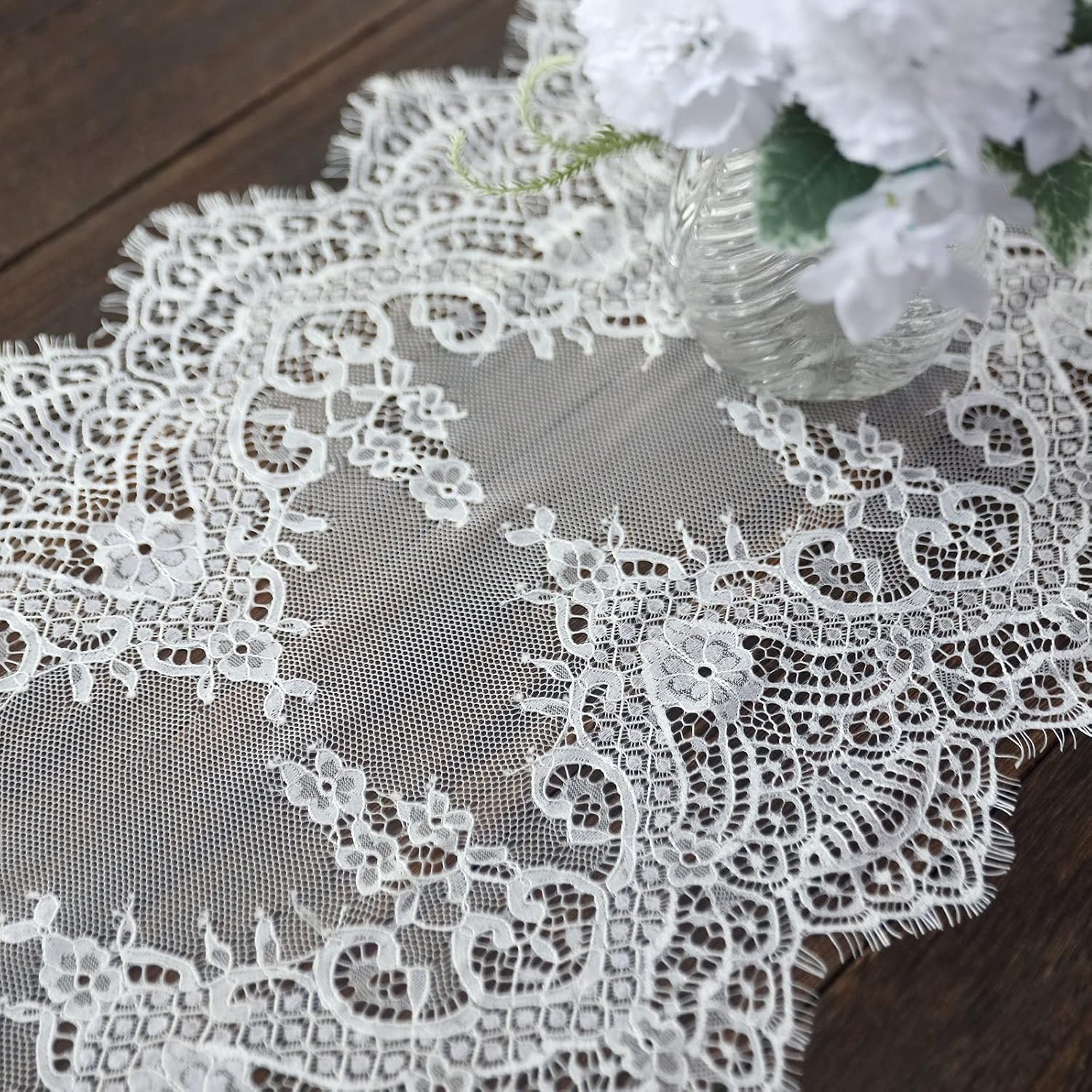 Efavormart Ivory Lace Table Runner with Scalloped Edges