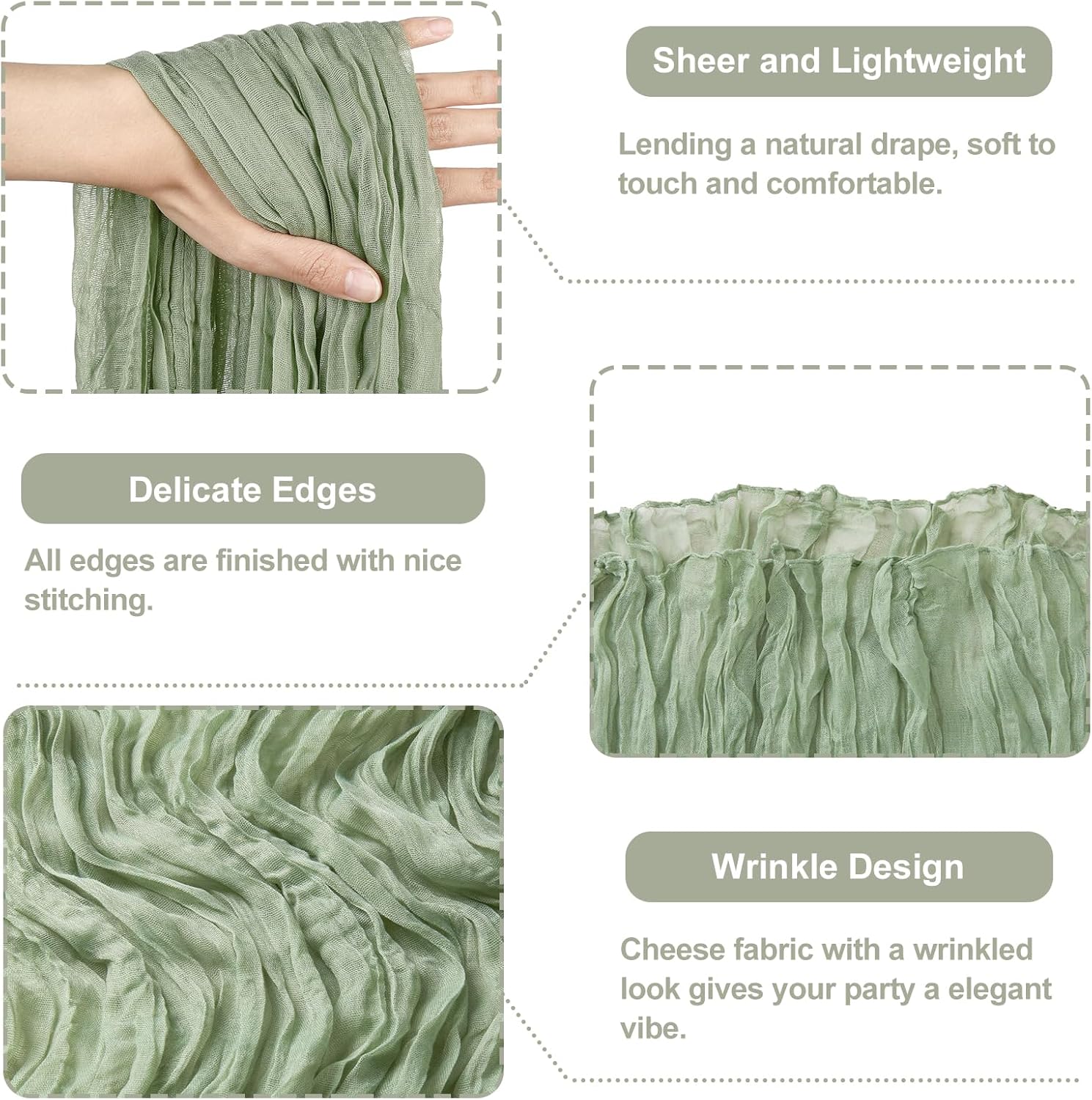 Sage Green Cheesecloth Table Runner 10ft 12 Pack