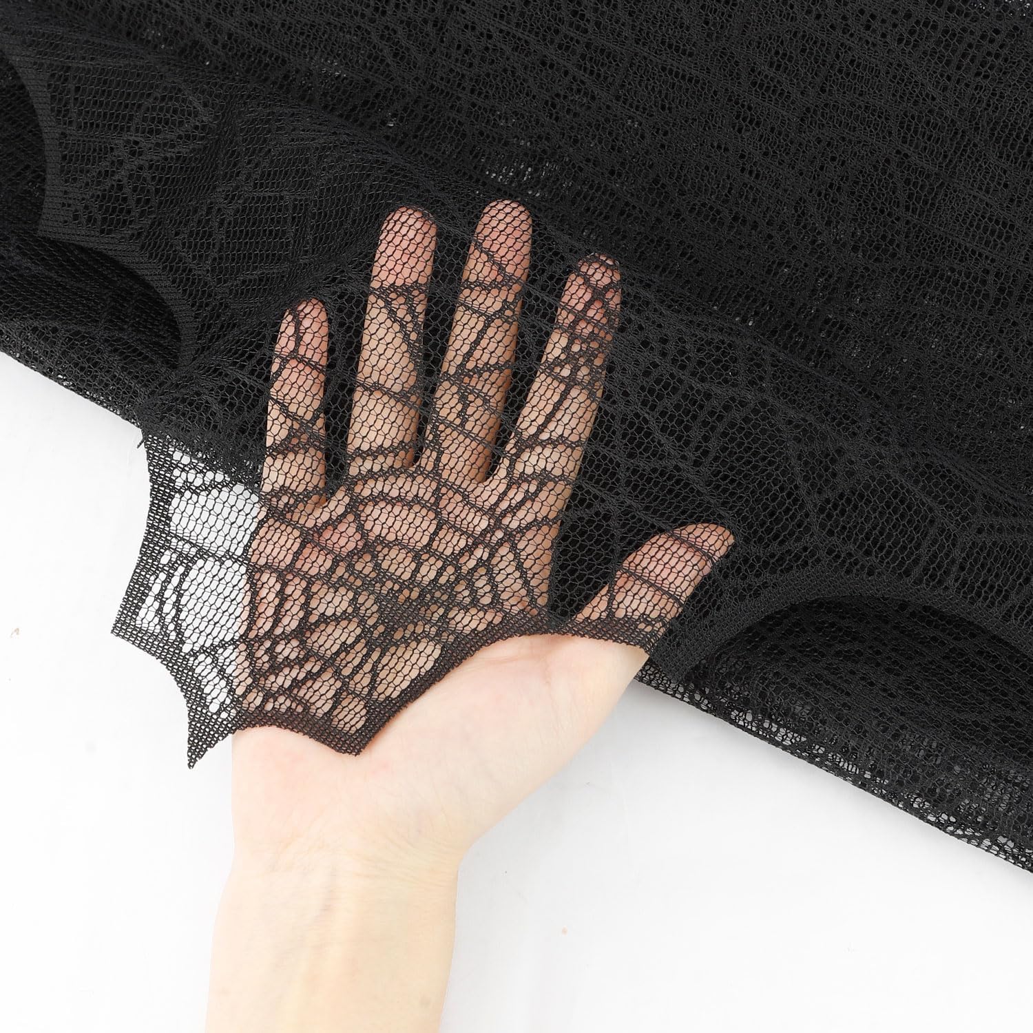 Black Lace Spider Webs Table Runner - 18x72 Inches Halloween Decor