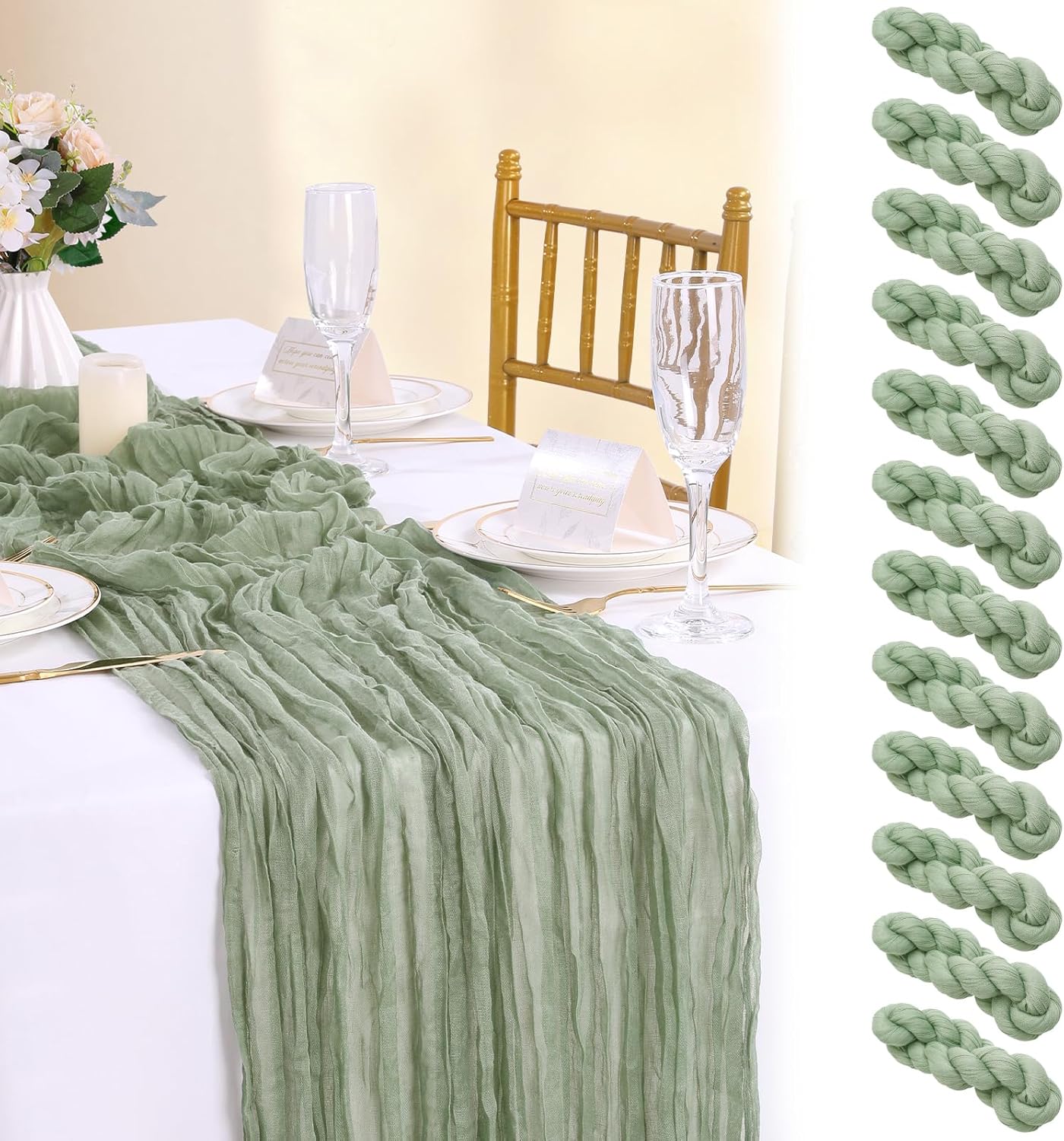 Sage Green Cheesecloth Table Runner 10ft 12 Pack
