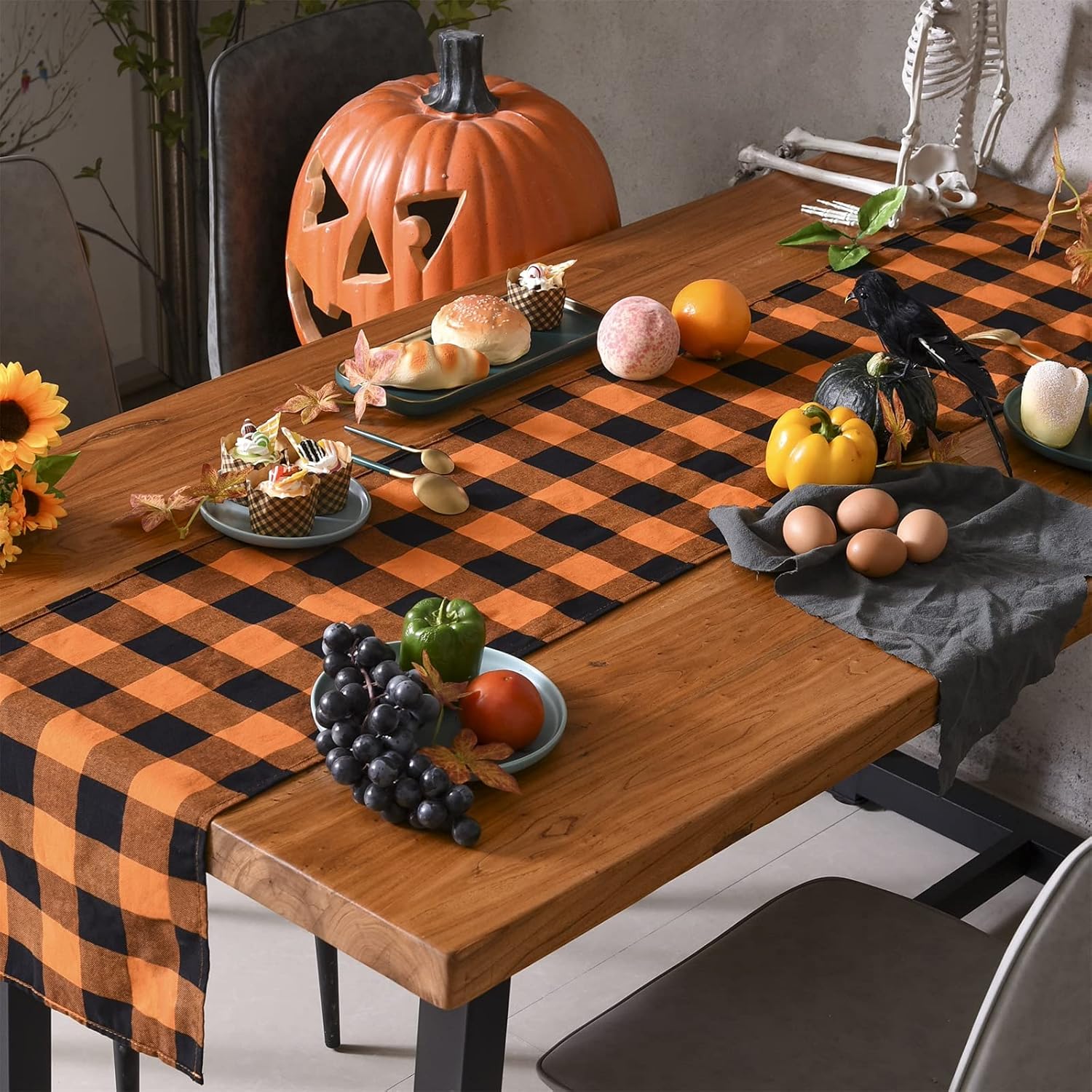 Tosewever Halloween Buffalo Check Plaid Table Runner