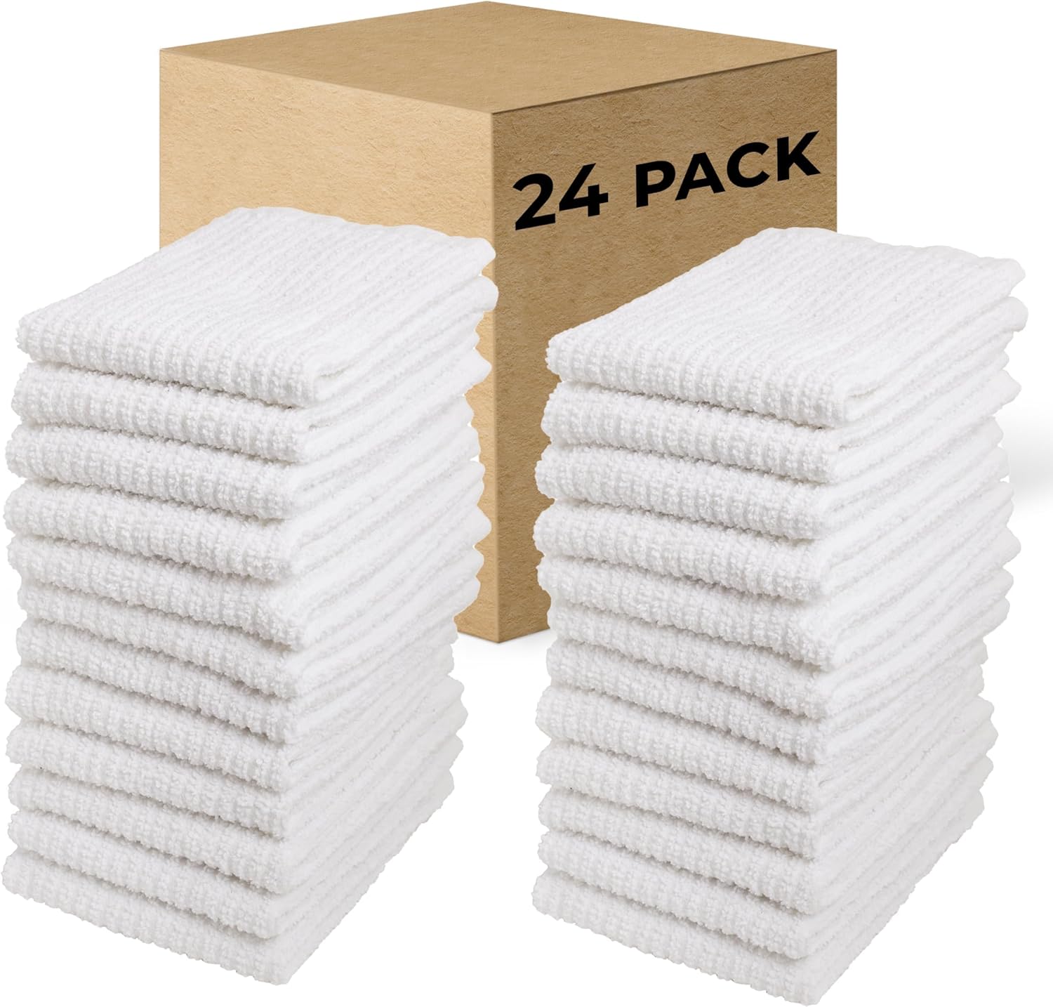 Living Fashions Bar Mop Dishcloth Set of 24 12x12 White 100 Cotton
