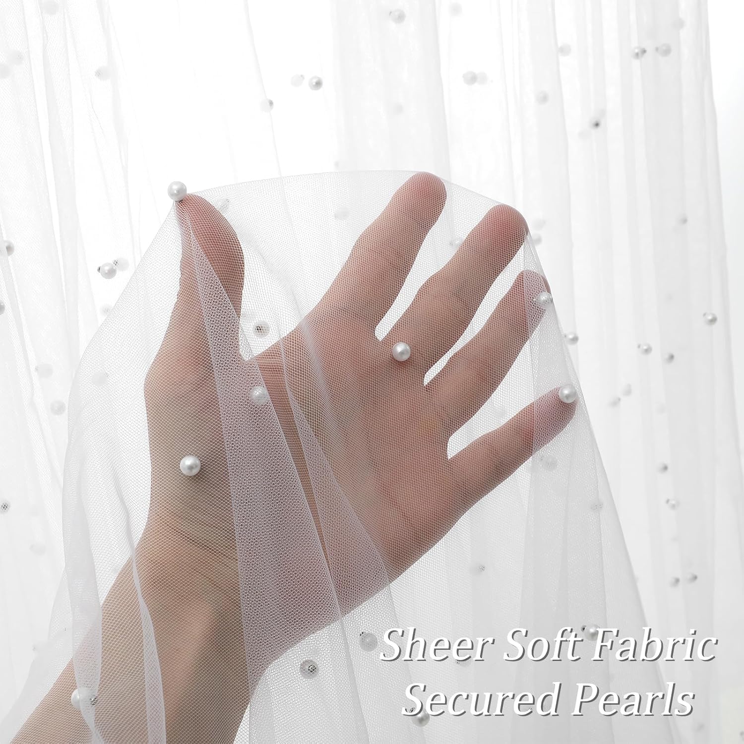 Set of 2 White Chiffon Table Runners with Glitter Sequins and Pearls