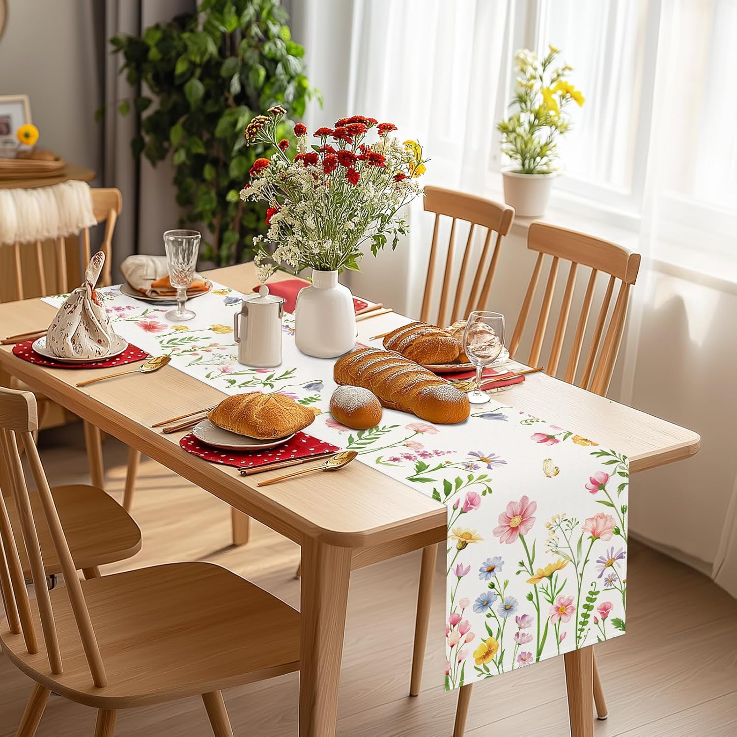 Bonhause Spring Floral Table Runner 13x72 Inch