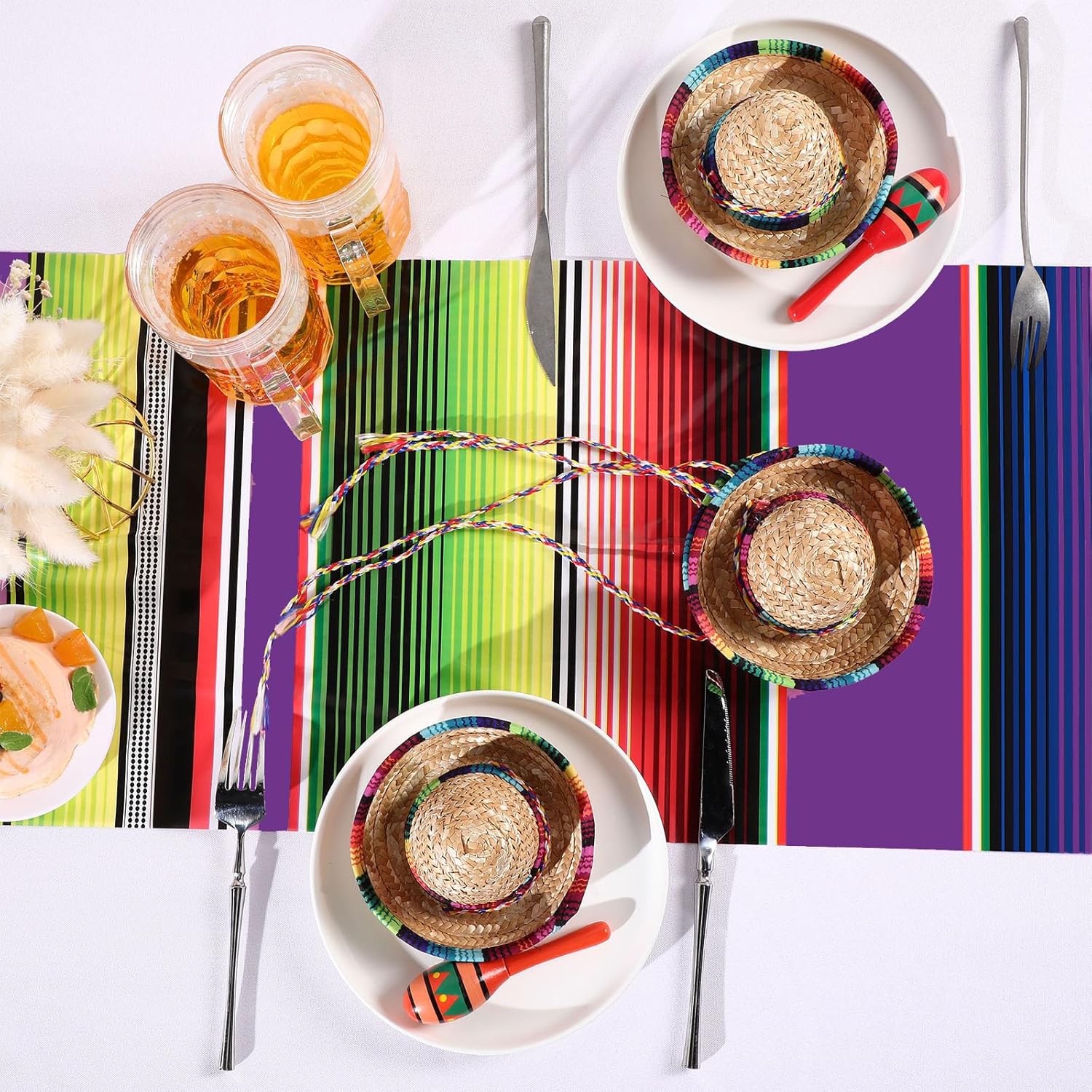 Preboun 6 Pcs Plastic Mexican Table Runner Fiesta Decor