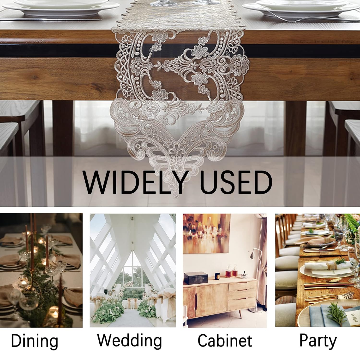 Lace Table Runner with Macrame Floral Border